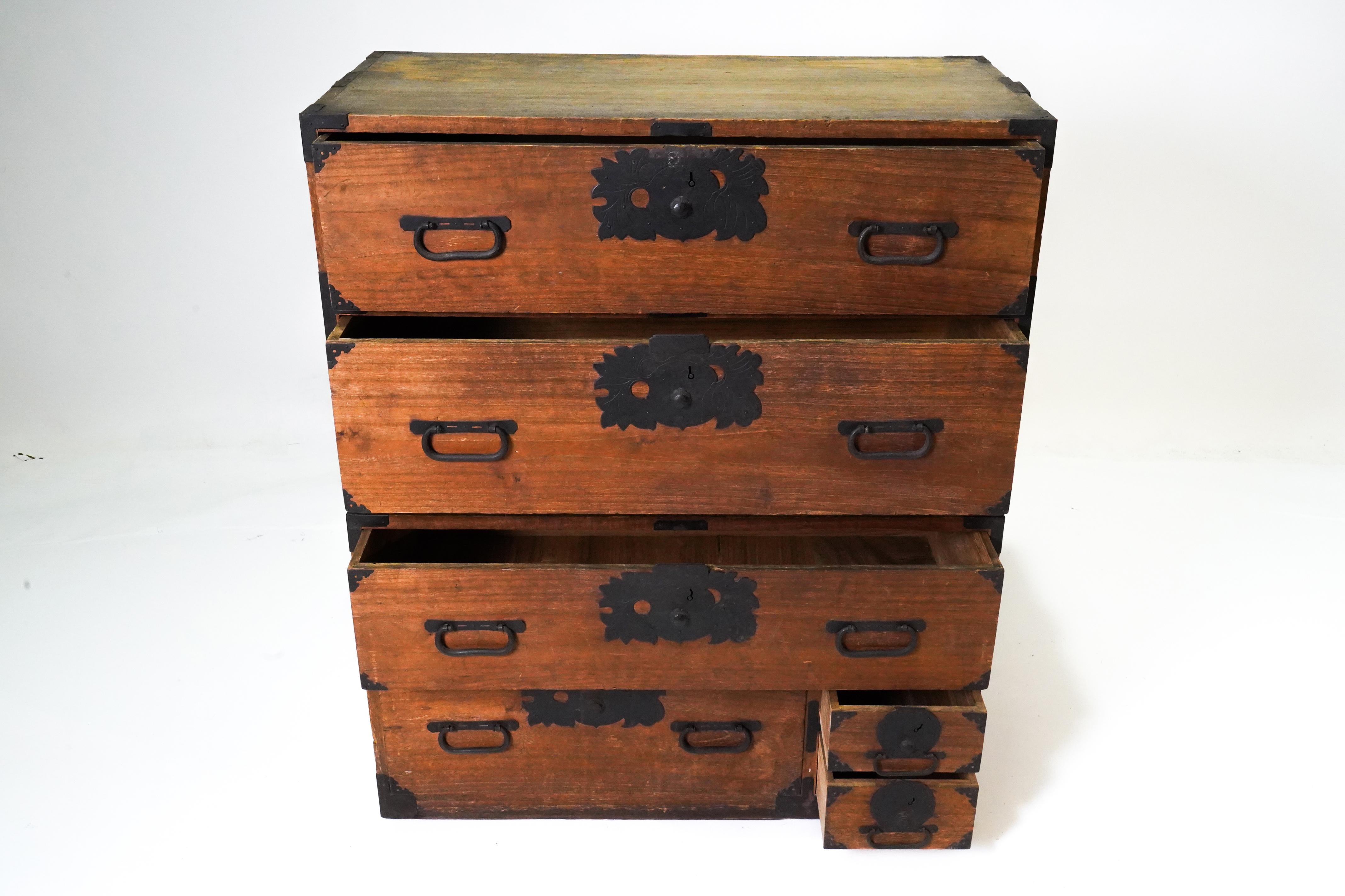 19th Century Antique Japanese Tansu Chest, 2 Parts In Good Condition For Sale In Chicago, IL
