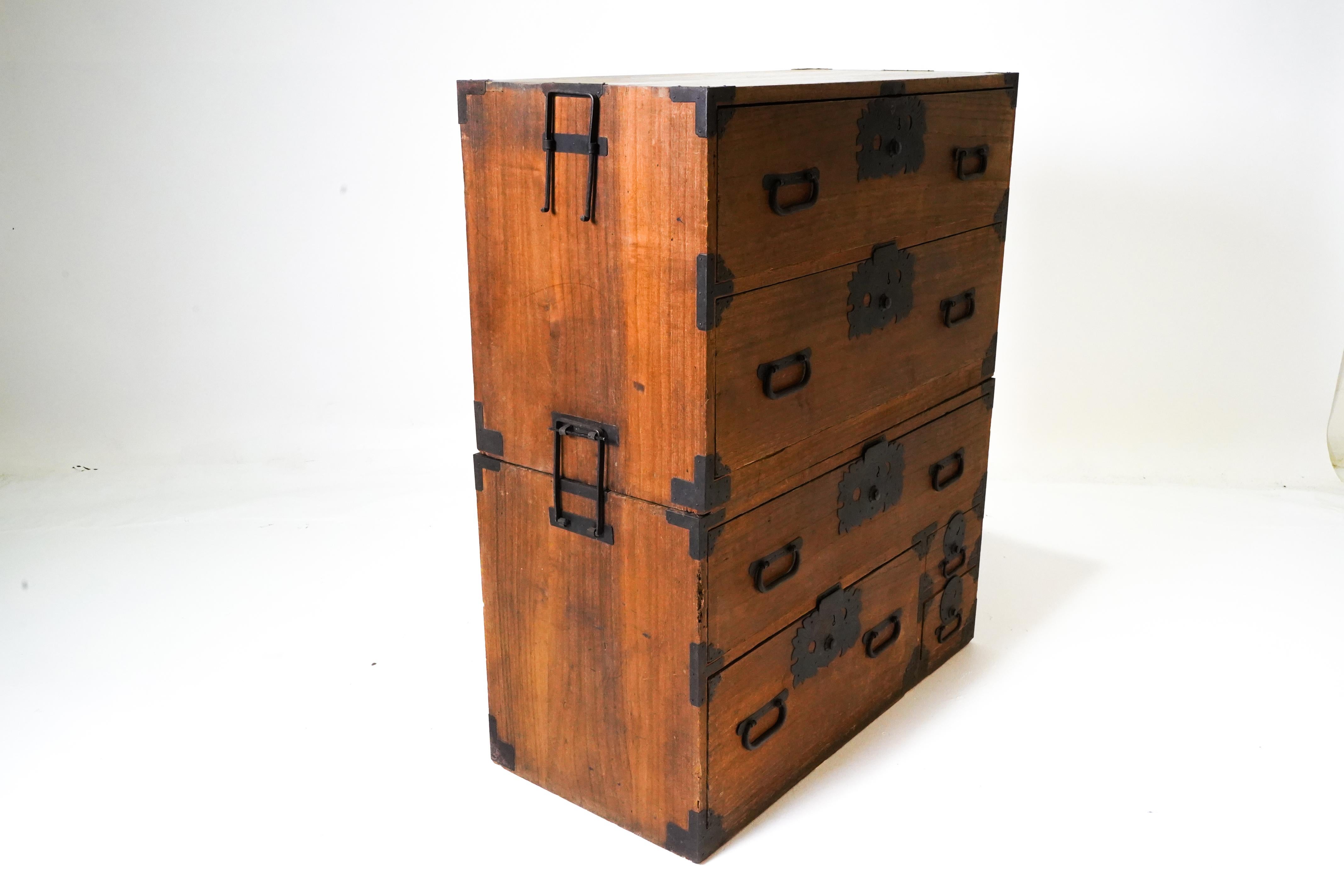 Fir 19th Century Antique Japanese Tansu Chest, 2 Parts For Sale