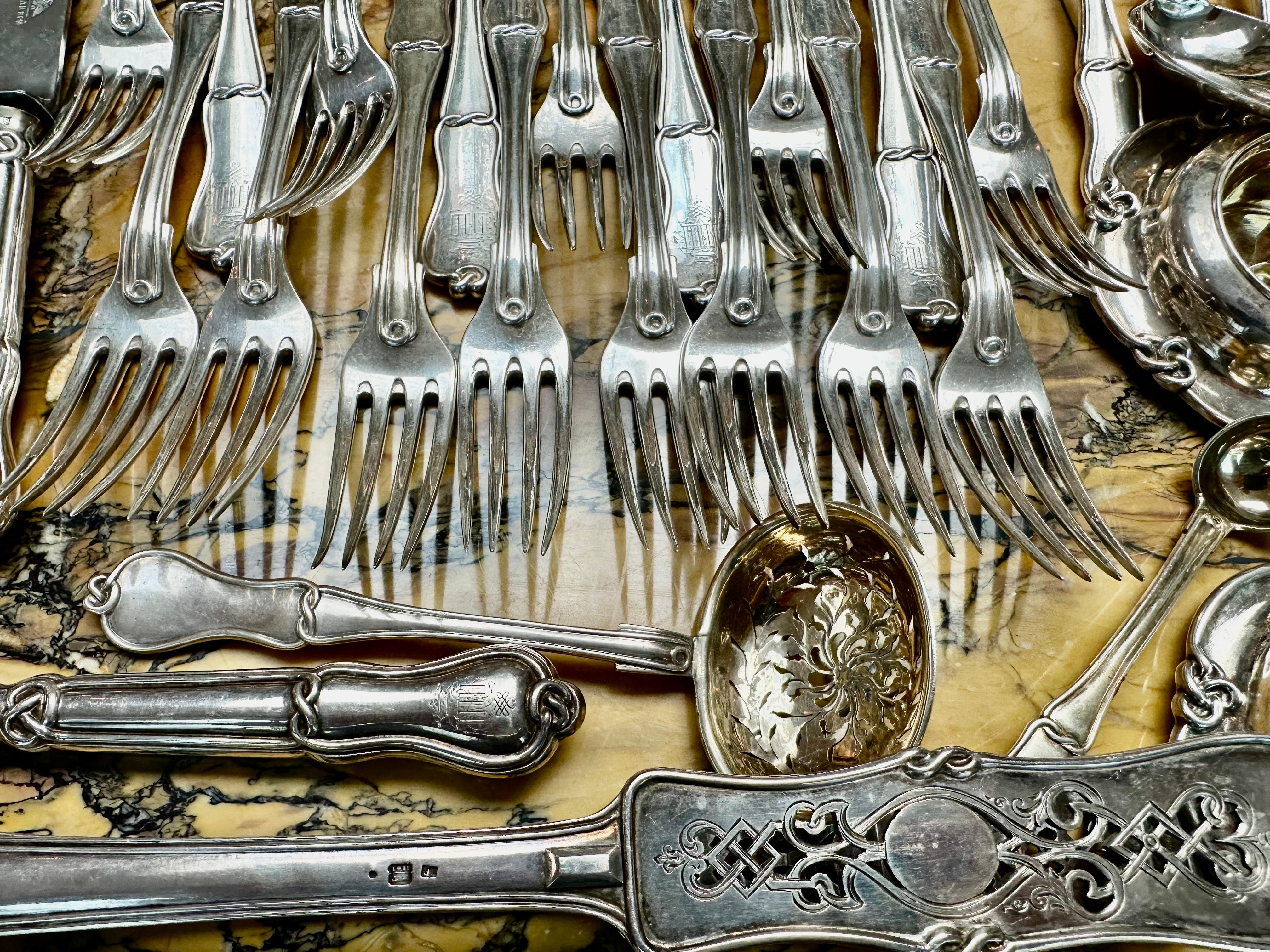   A 200 Plus Set of 19 Century Imperial Russian Silver Flatware by Andrei Bragin For Sale 5
