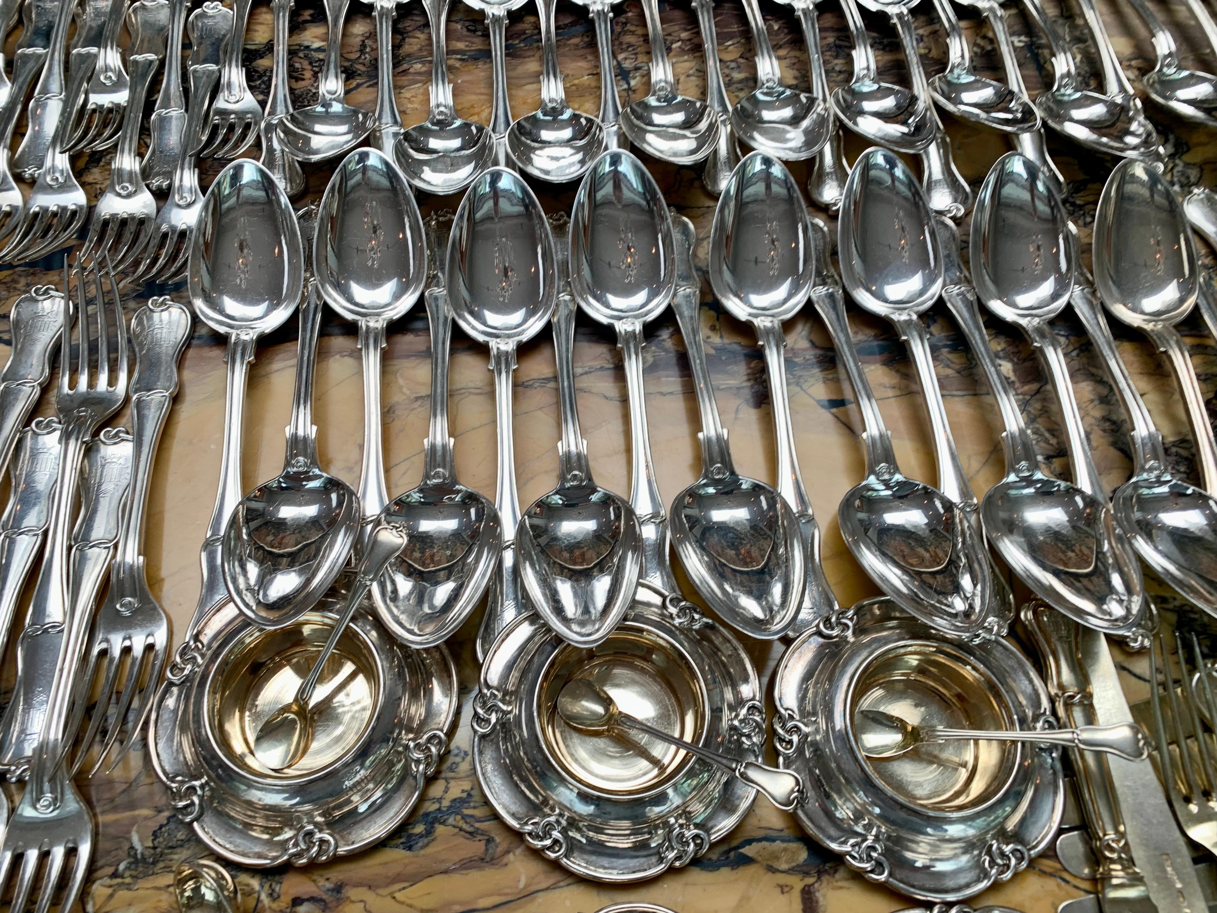   A 200 Plus Set of 19 Century Imperial Russian Silver Flatware by Andrei Bragin For Sale 6