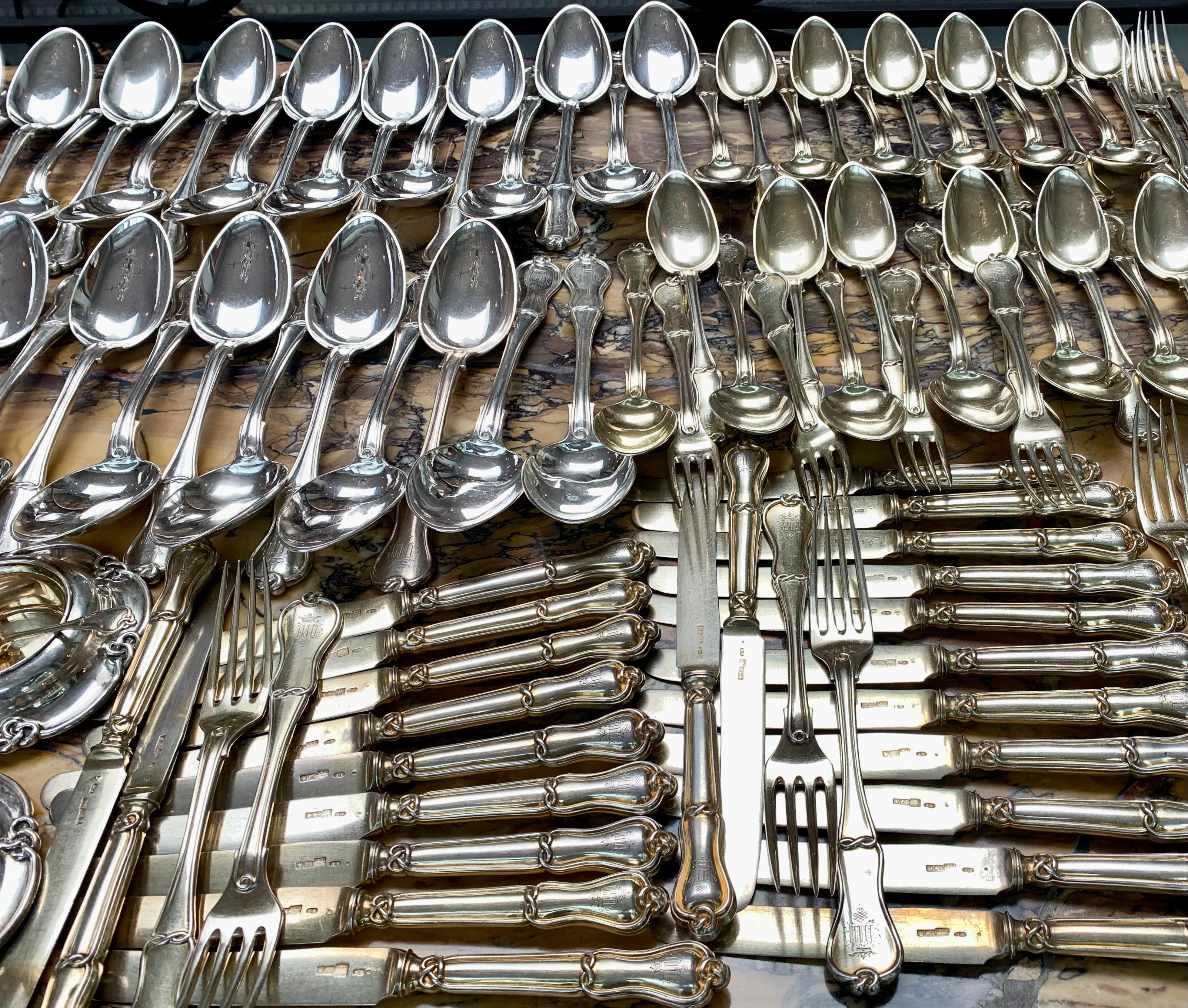   A 200 Plus Set of 19 Century Imperial Russian Silver Flatware by Andrei Bragin For Sale 7