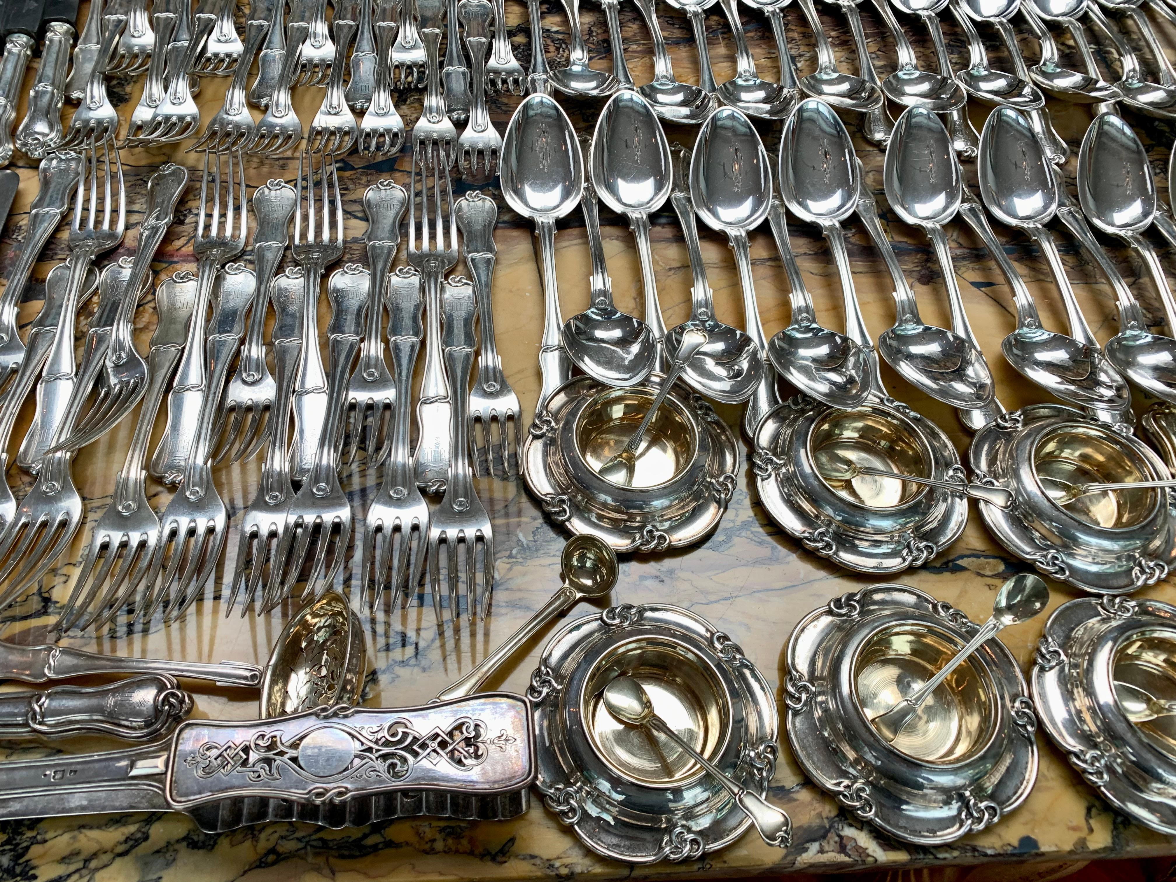   A 200 Plus Set of 19 Century Imperial Russian Silver Flatware by Andrei Bragin For Sale 8