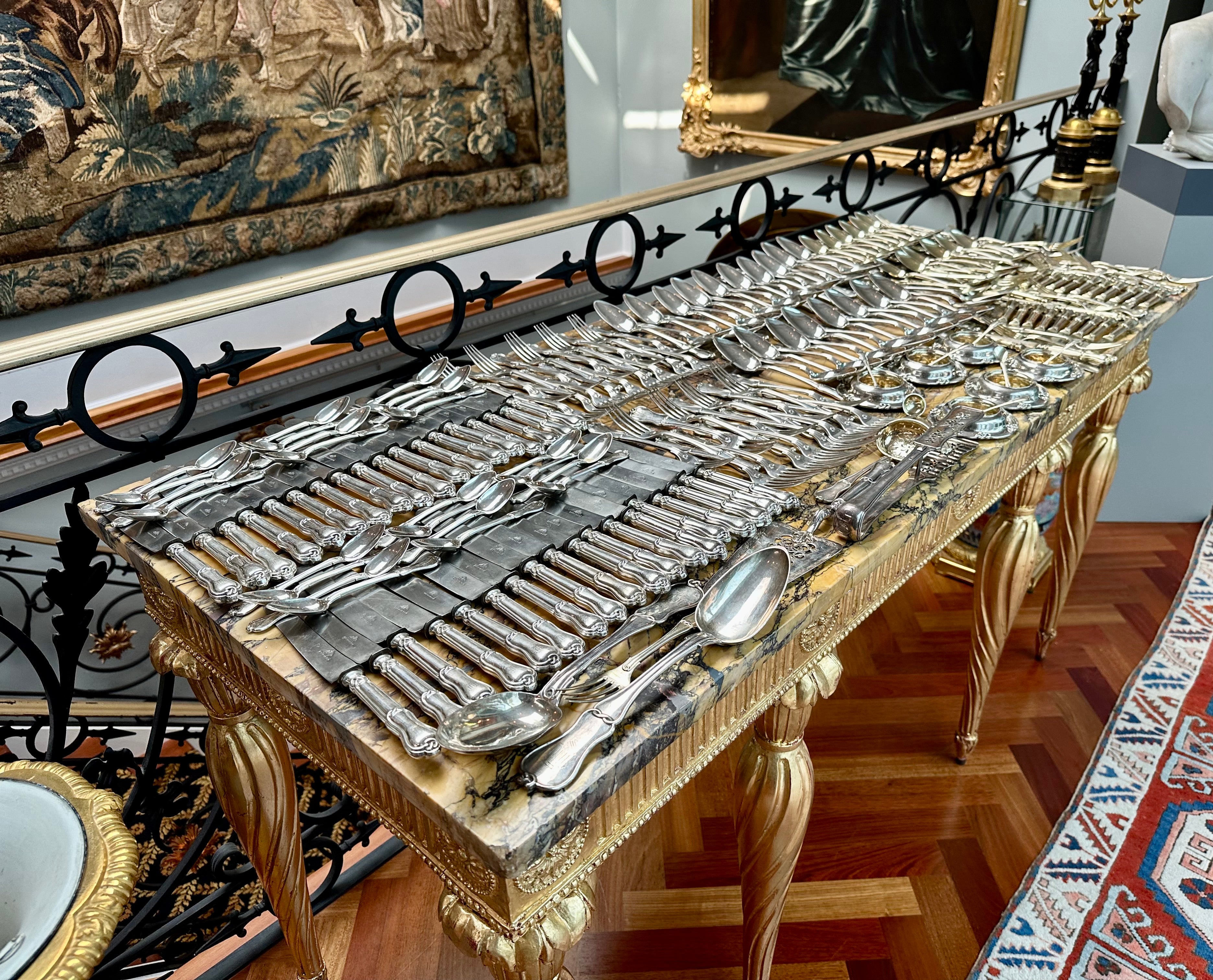 Engraved   A 200 Plus Set of 19 Century Imperial Russian Silver Flatware by Andrei Bragin For Sale