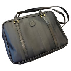 A 2000s Fendi Black Pequin Canvas and Leather Shoulder Bag