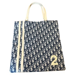 A 2000s Joe Galliano for Christian Dior Trotter Deep Blue and Cream Tote Bag