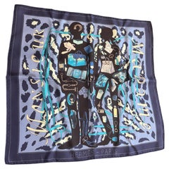 A 2000s Monsieur et Madame Blue Silk Square Scarf by Hermès