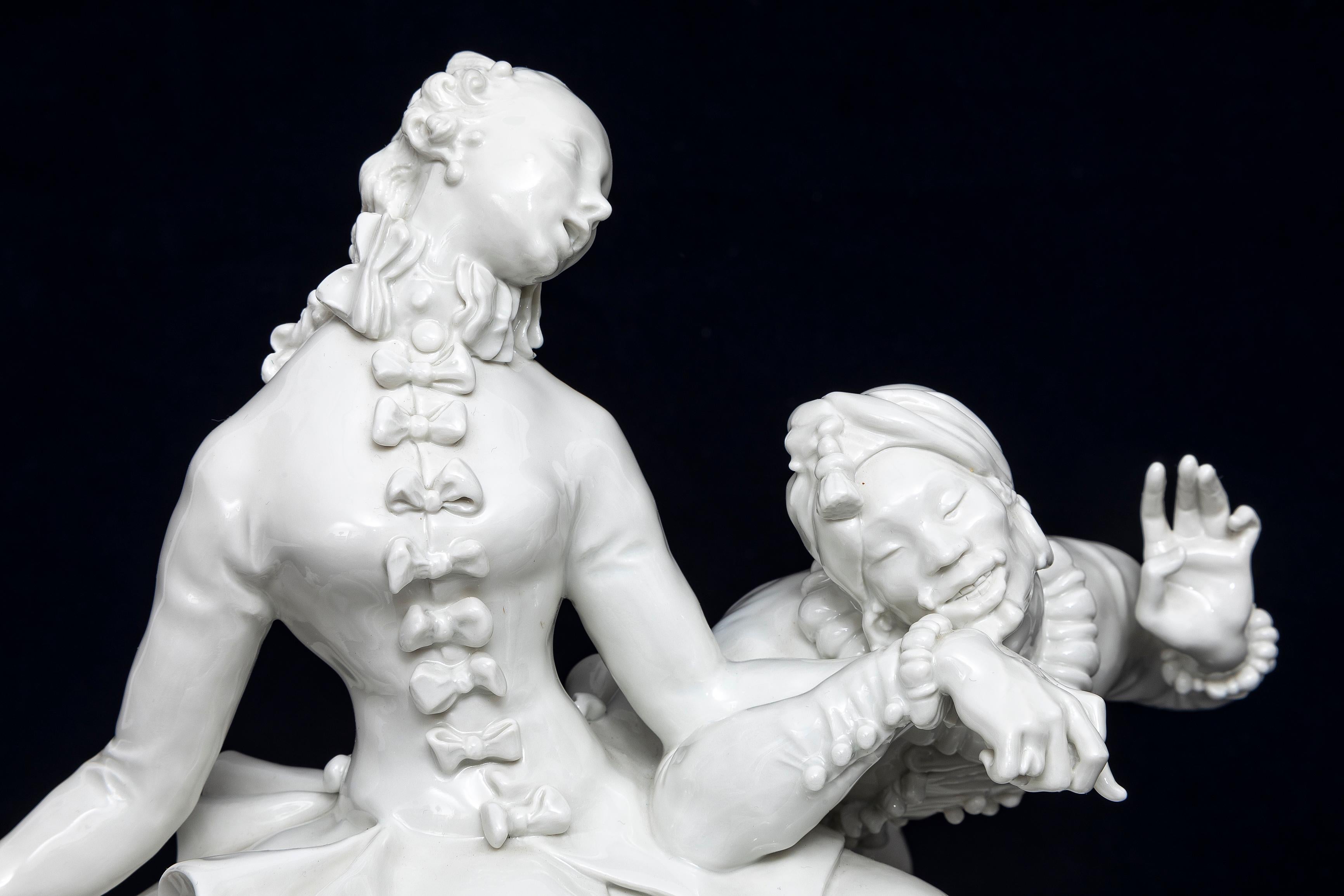 A 20th C. Meissen Blanc de Chine Porcelain Figural Couple, Lady and Man For Sale 3