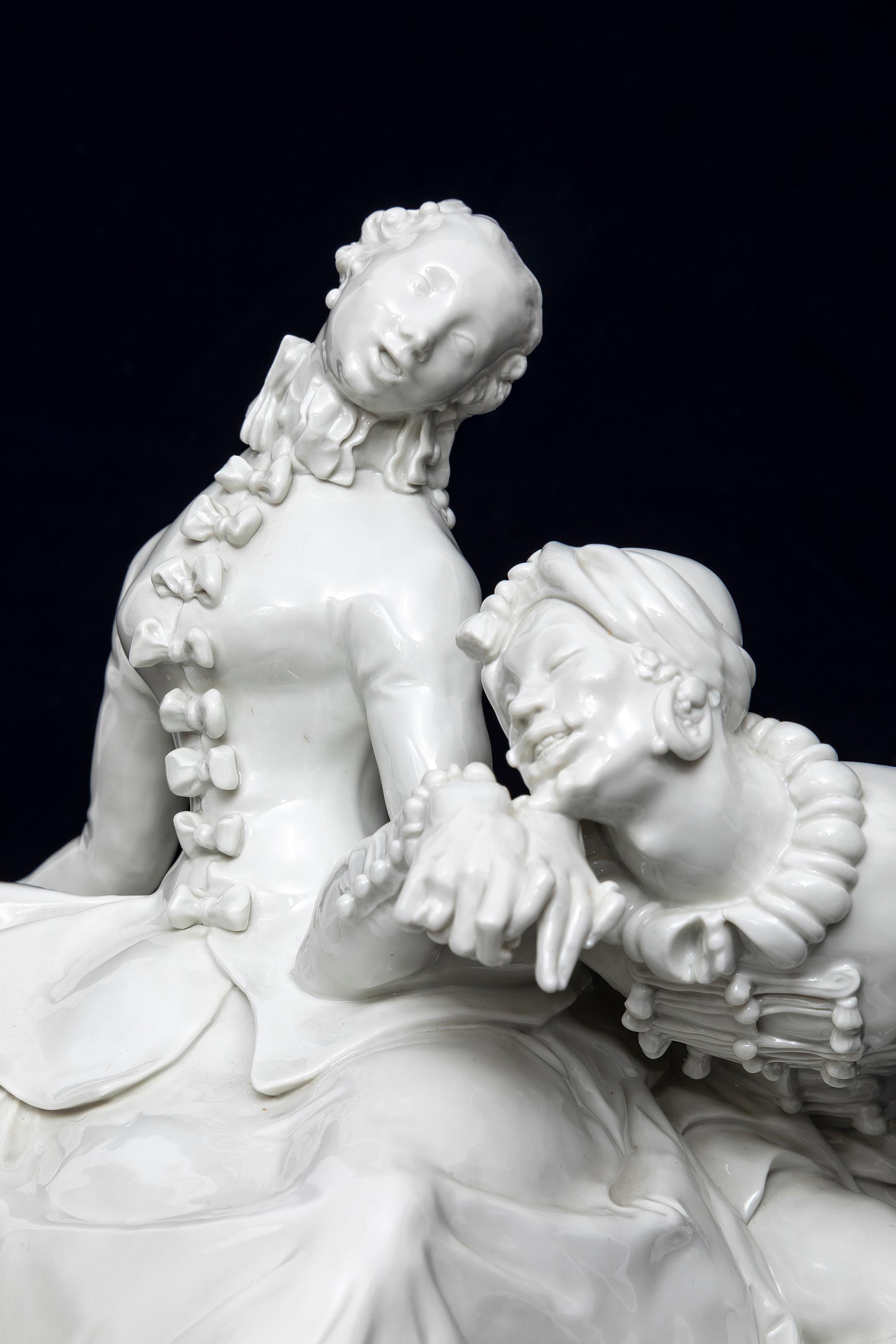 A 20th C. Meissen Blanc de Chine Porcelain Figural Couple, Lady and Man For Sale 4