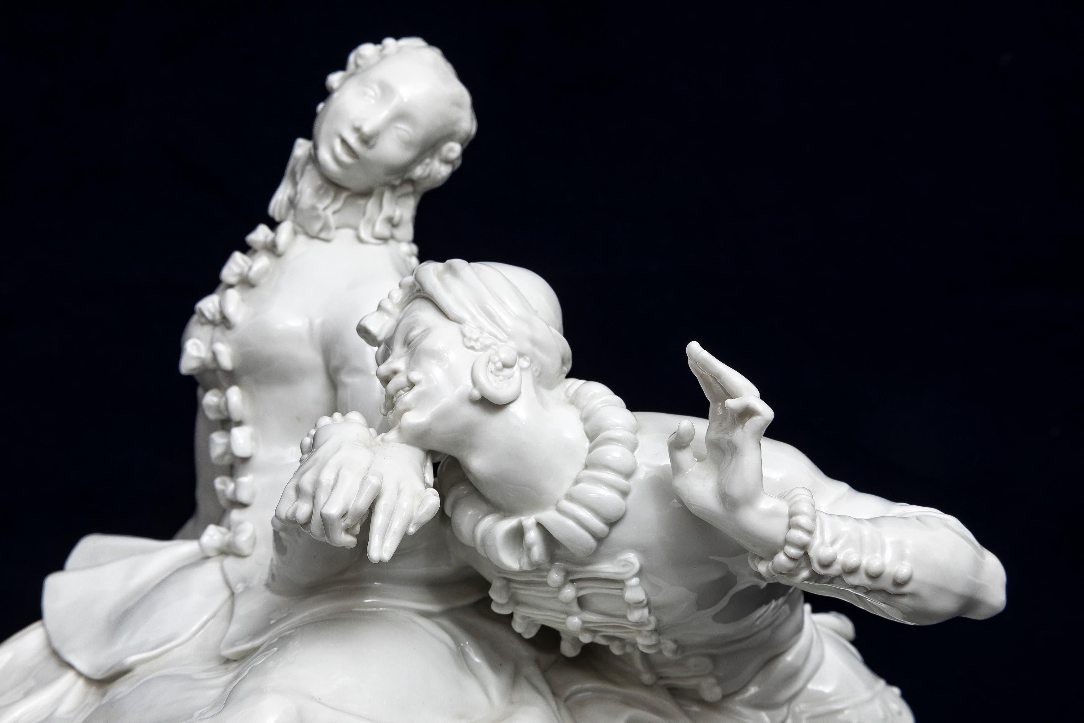 A 20th C. Meissen Blanc de Chine Porcelain Figural Couple, Lady and Man For Sale 5