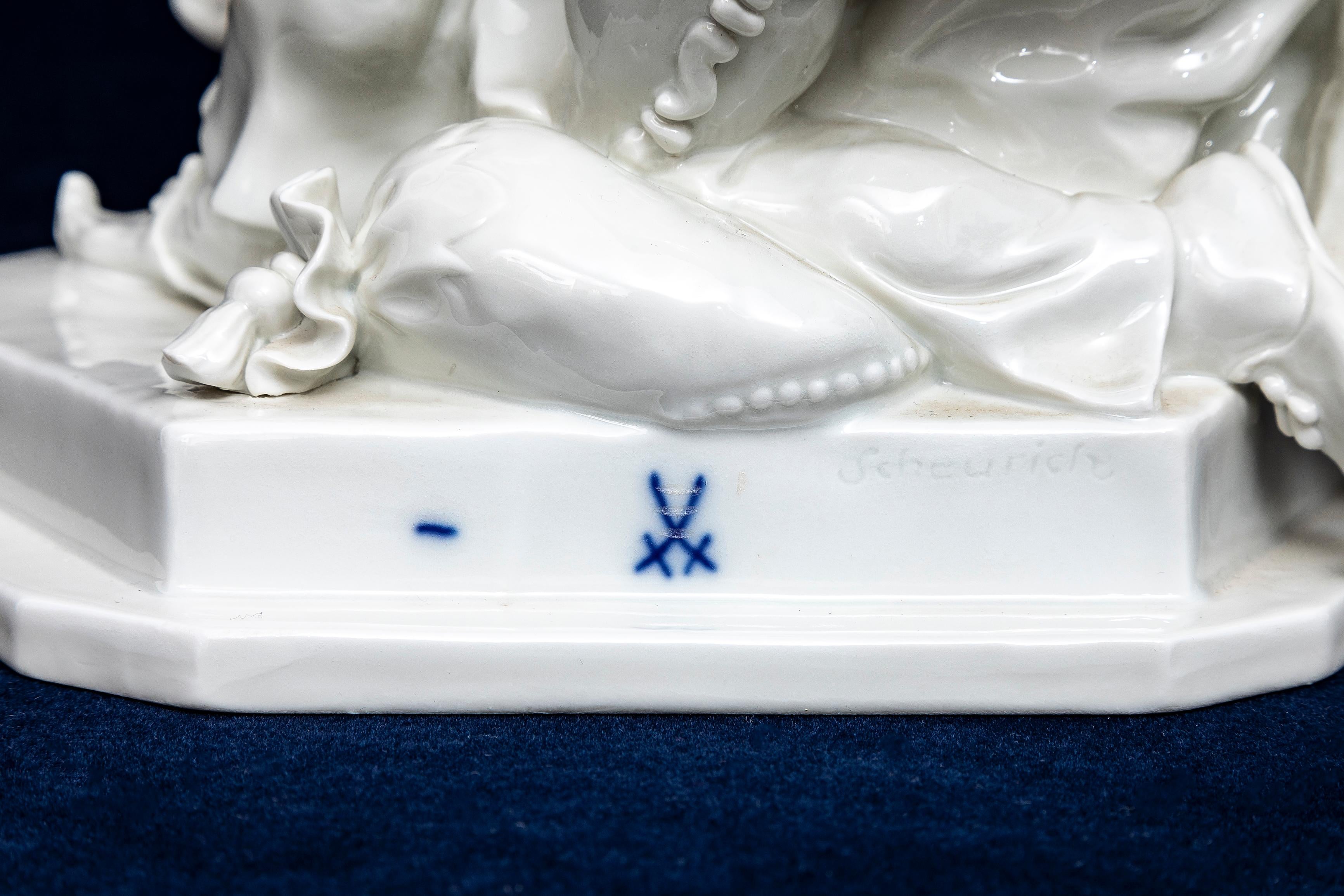 A 20th C. Meissen Blanc de Chine Porcelain Figural Couple, Lady and Man For Sale 6