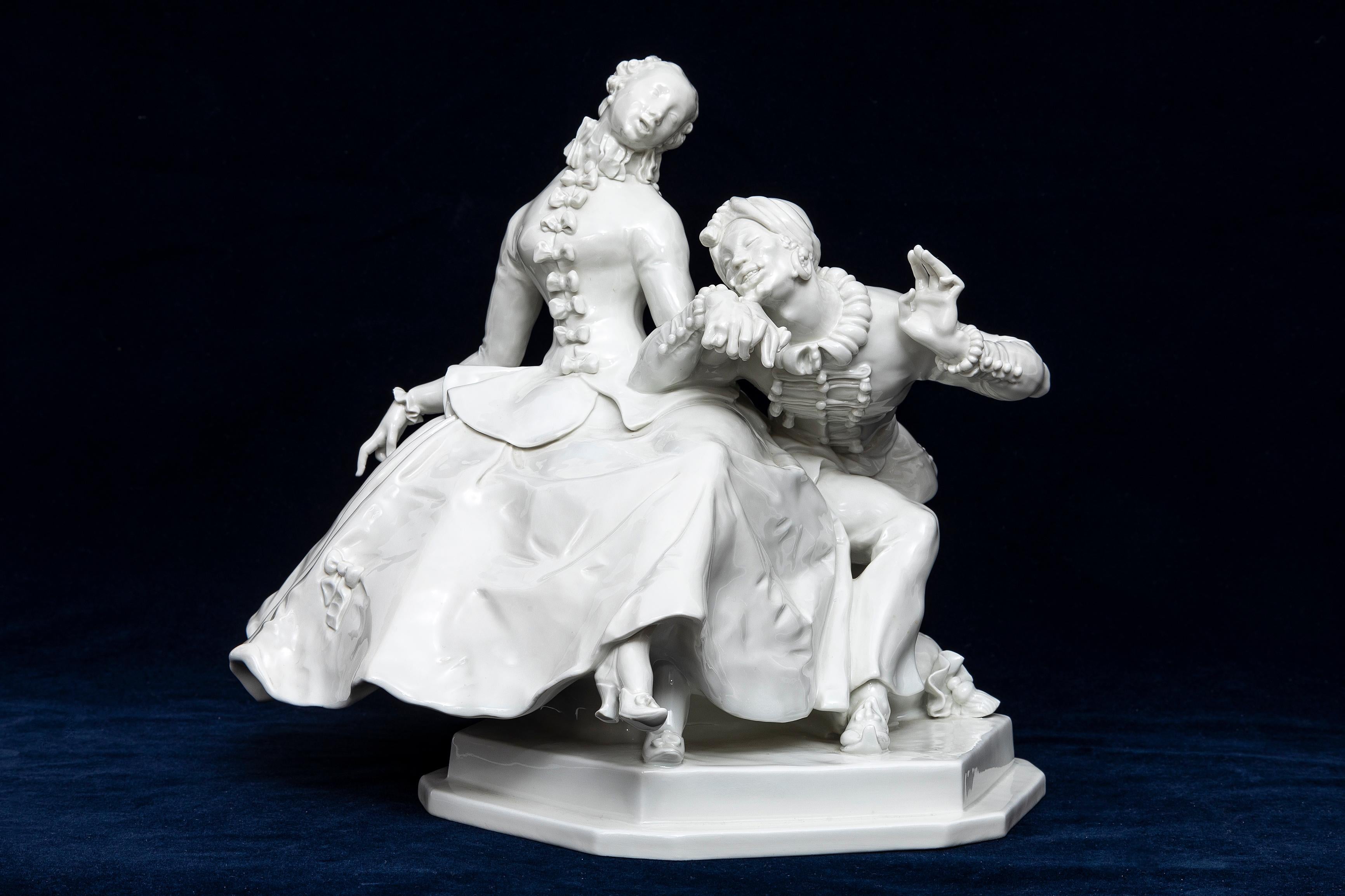 German A 20th C. Meissen Blanc de Chine Porcelain Figural Couple, Lady and Man For Sale