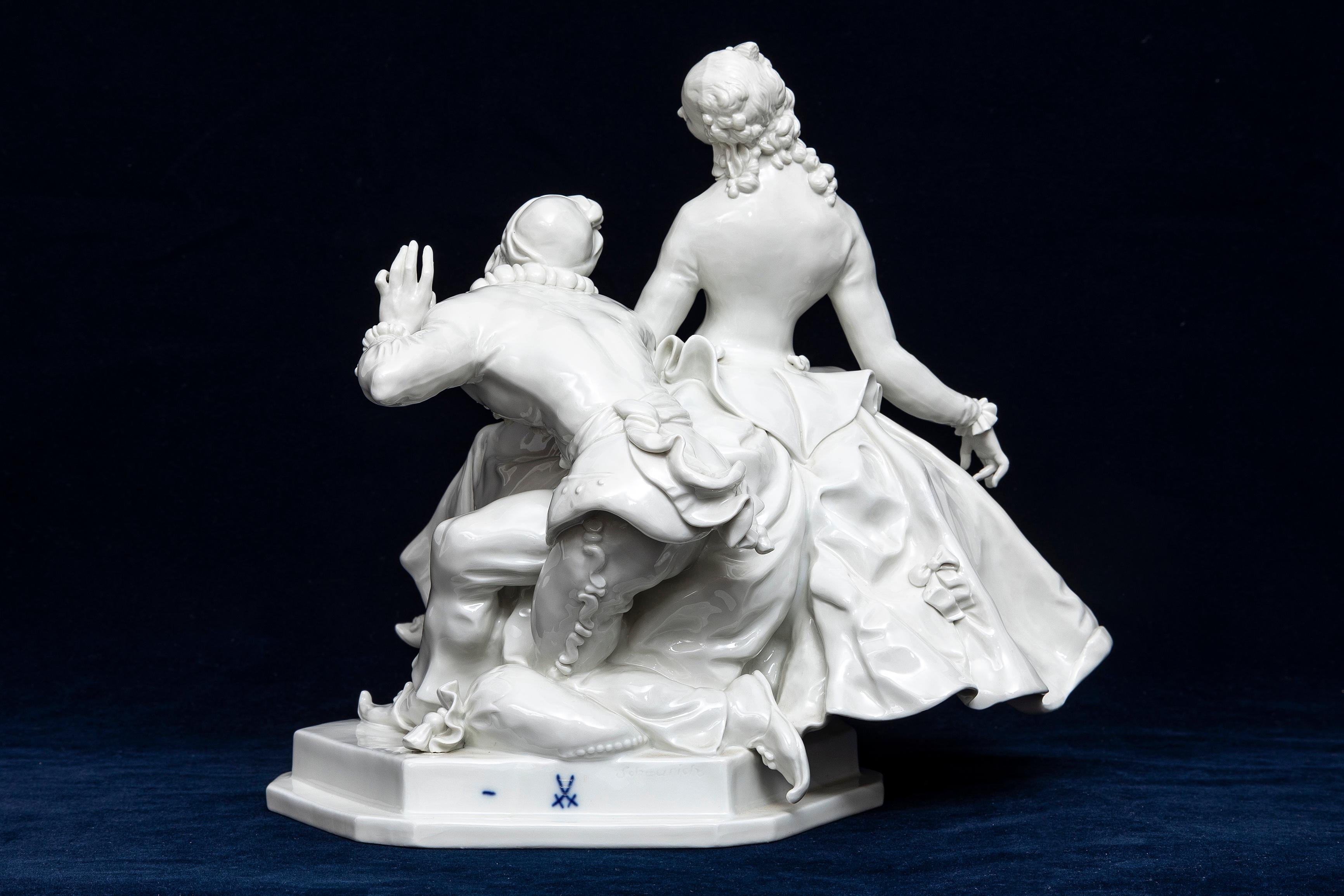 A 20th C. Meissen Blanc de Chine Porcelain Figural Couple, Lady and Man In Good Condition For Sale In New York, NY