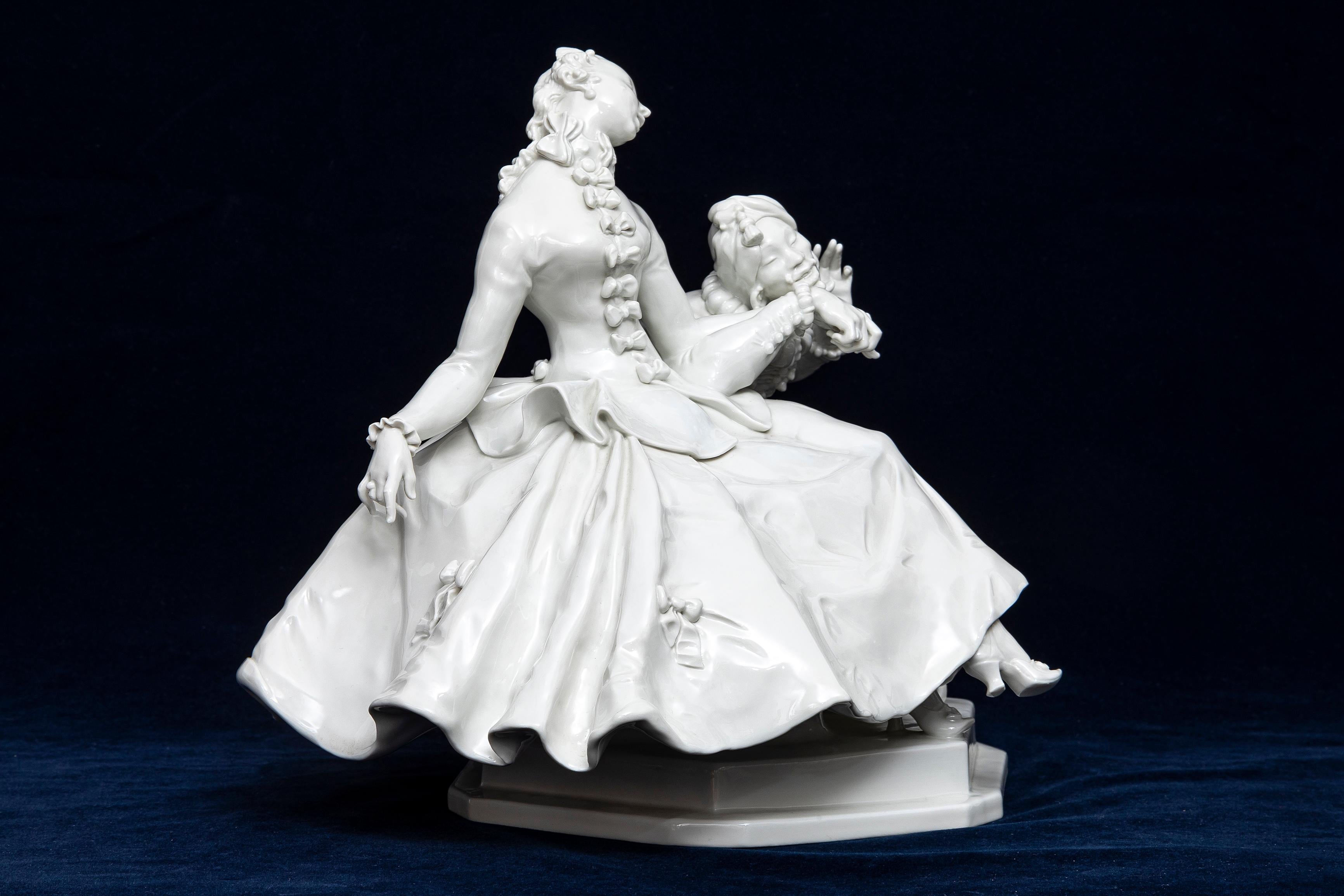 A 20th C. Meissen Blanc de Chine Porcelain Figural Couple, Lady and Man For Sale 2