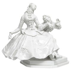 A 20th C. Meissen Blanc de Chine Porcelain Figural Couple, Lady and Man