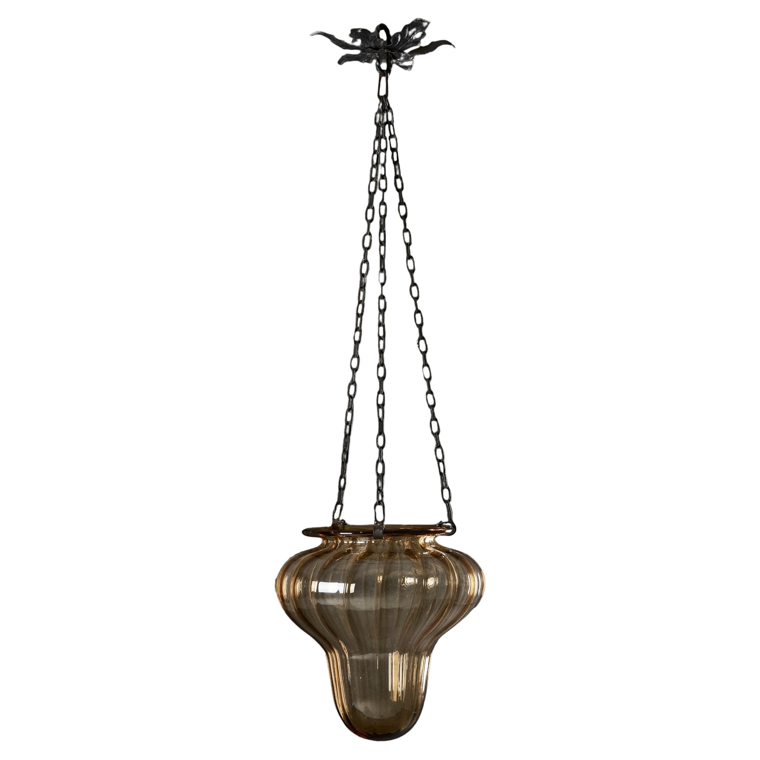 A 20th Century Amber Murano Glass Hanging Pendant Light