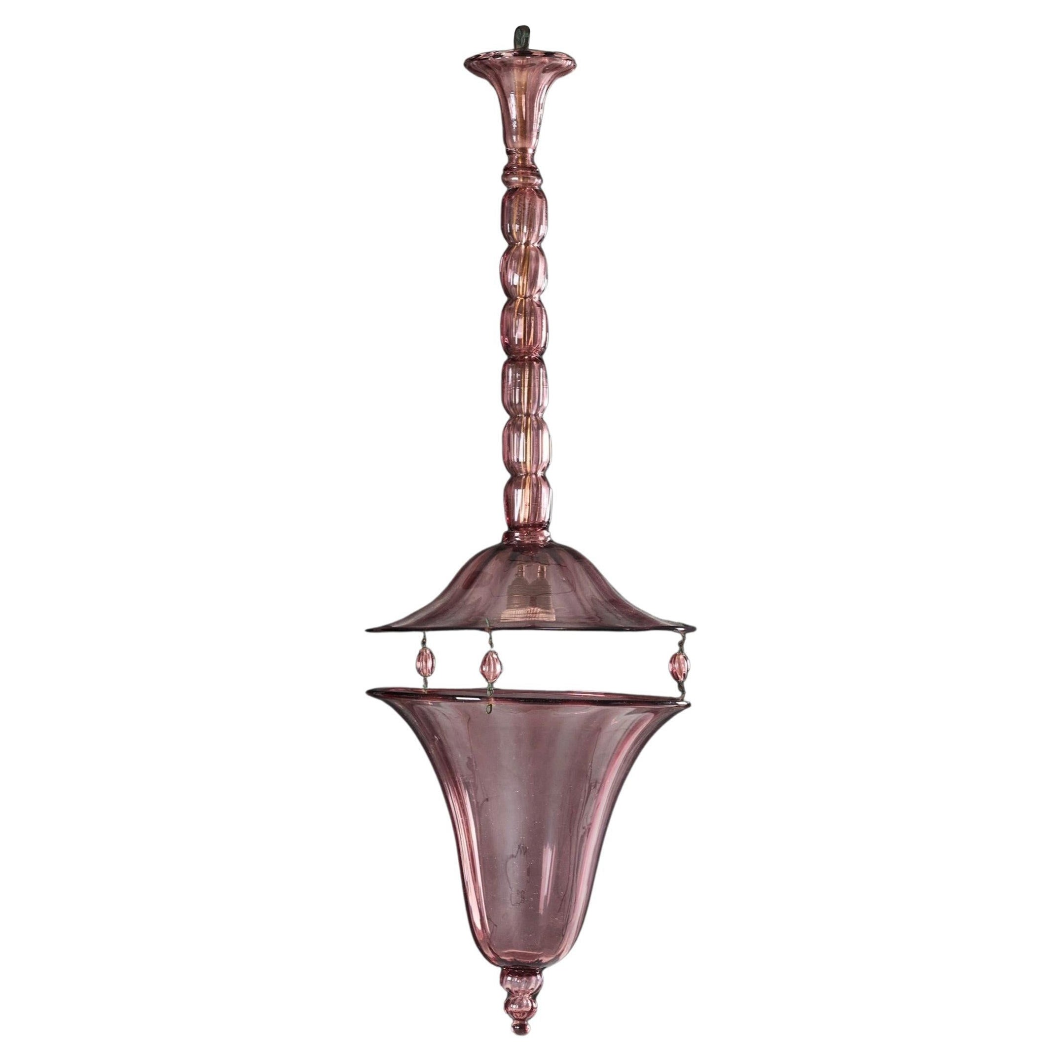 A 20th Century Amethyst Murano Glass Hanging Lantern in the manner of Venini. For Sale