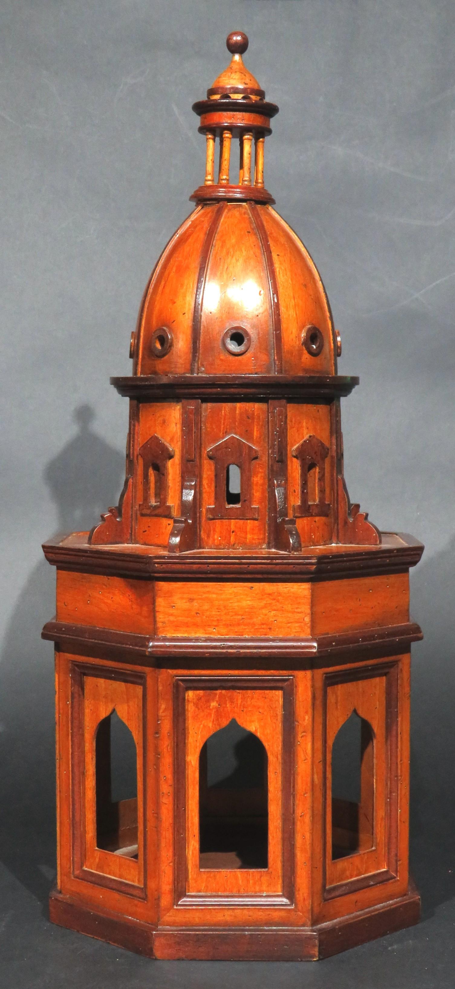 A finely rendered octagonal sided wooden model of a Renaissance Baptistry or Church of very good proportions & scale, showing distinctive Islamic influences as observed in the eight Mehrab shaped arches of the octagonal rotunda, one being a hinged
