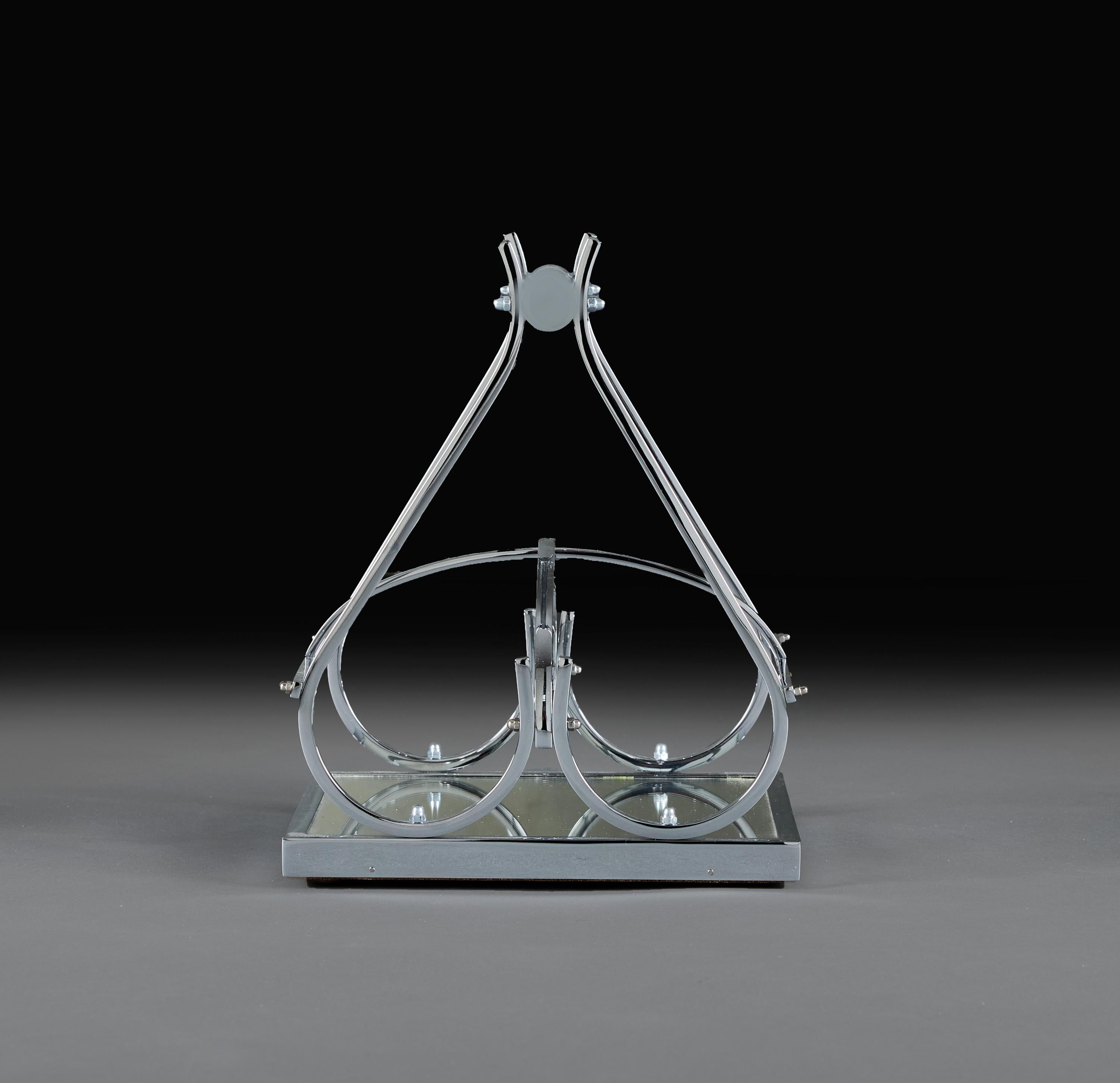 French A 20th Century Art Deco Jacques Adnet Chrome Bottle Carrier For Sale