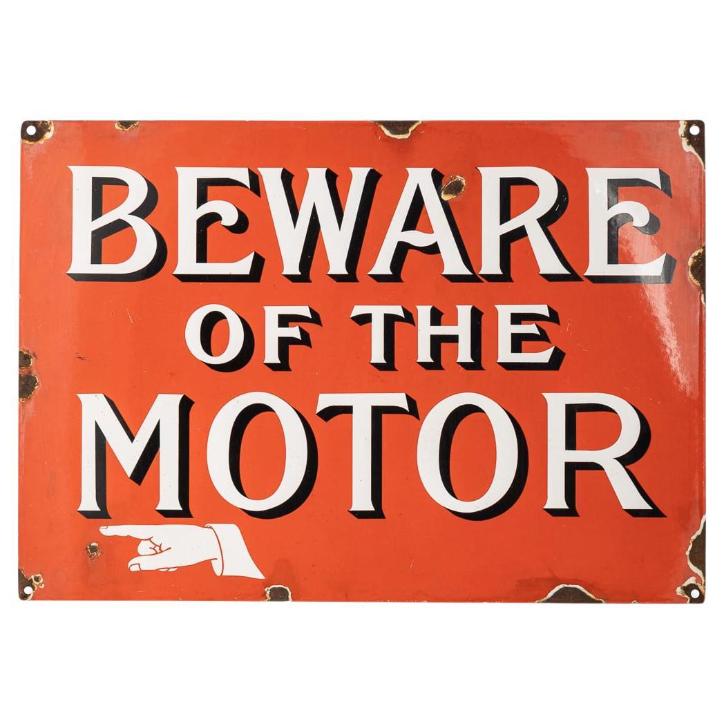 A 20th Century "Beware Of The Motor" Enamel Sign