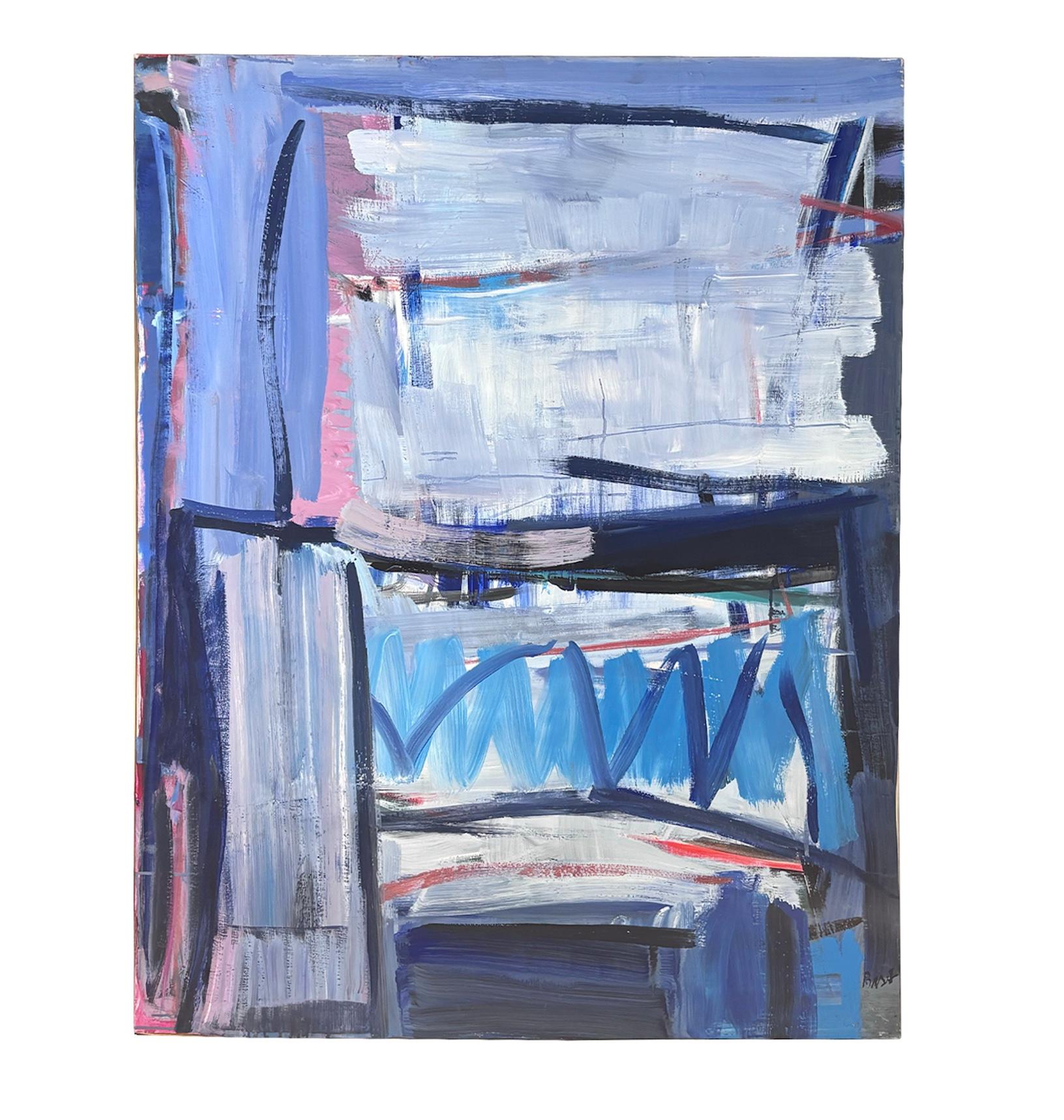 A 20th Century Blue Abstract Painting by French Painter Daniel Clesse