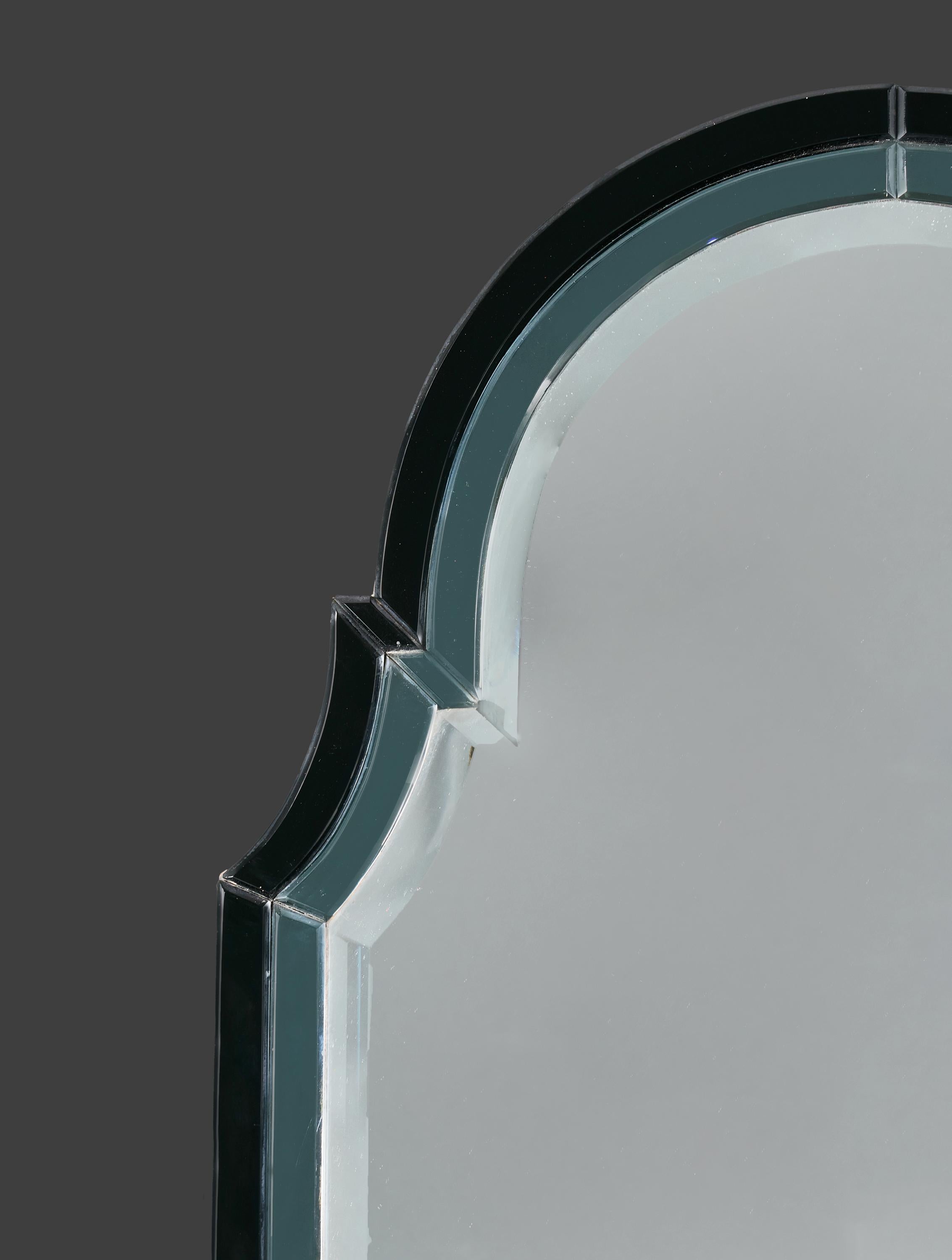 Français Miroir en arc Art Deco bleu et gris du 20e siècle en vente
