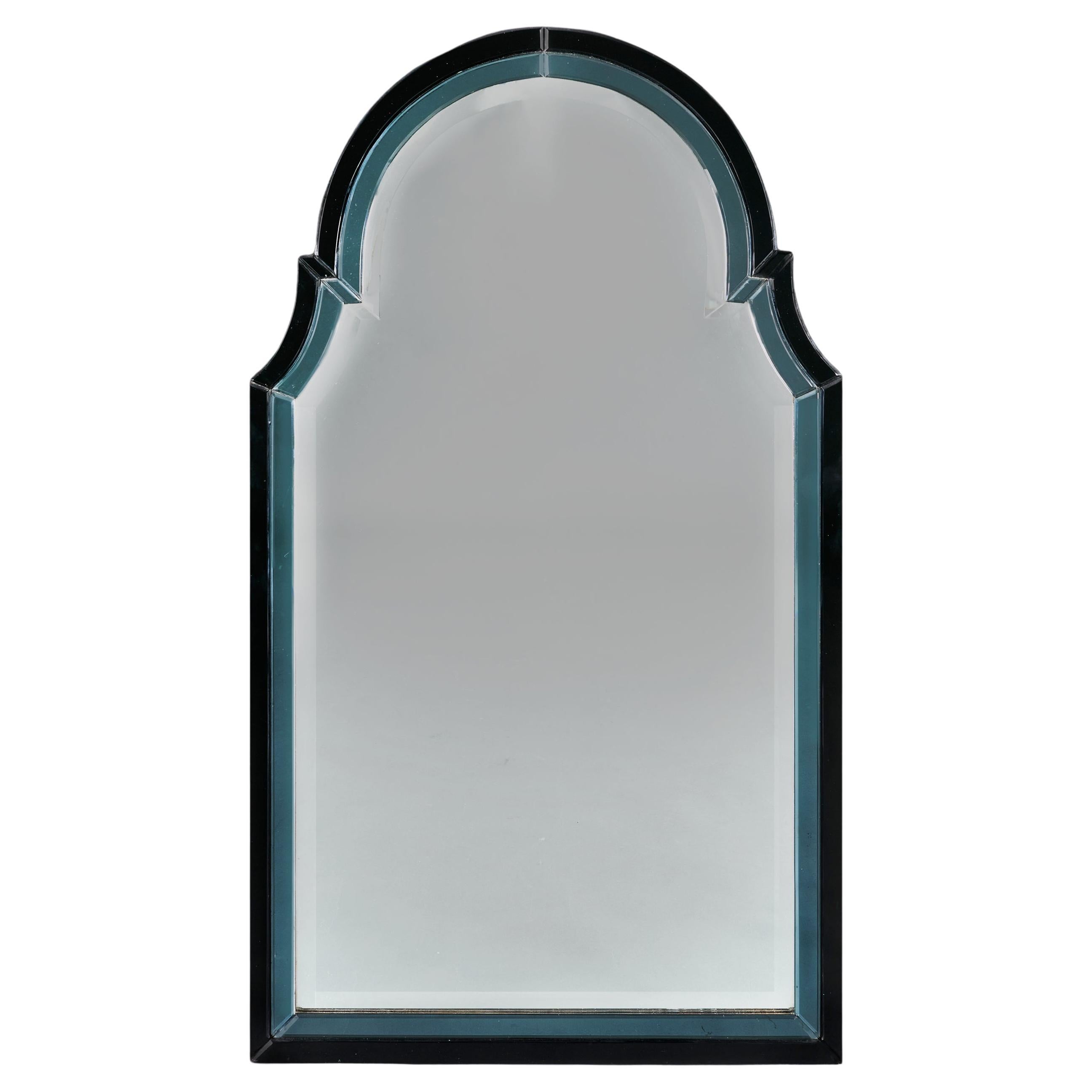 Miroir en arc Art Deco bleu et gris du 20e siècle en vente