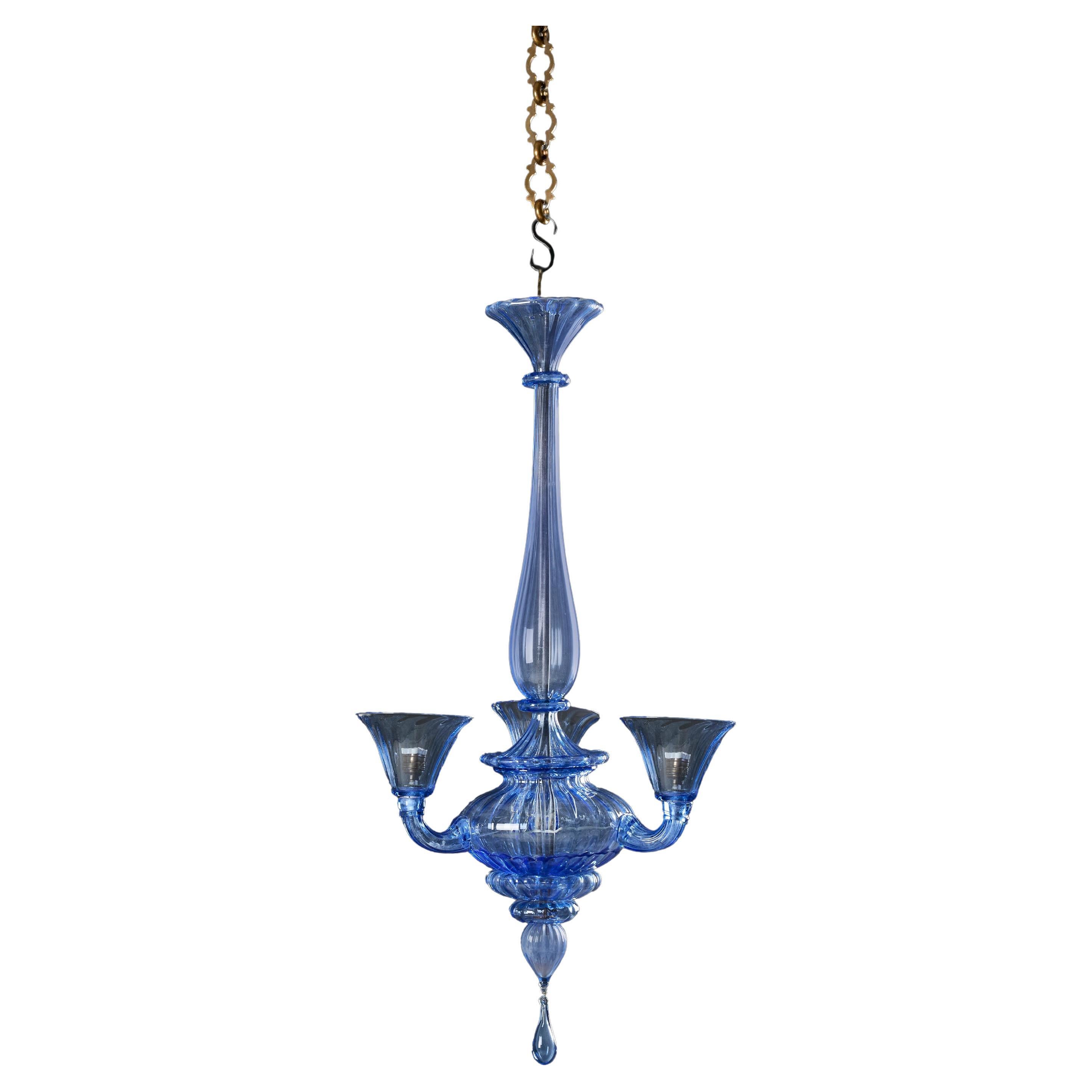 Lustre en verre de Murano à trois bras de lumière bleue du 20e siècle