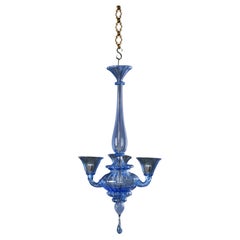 A 20th Century Blue Three Arm Murano Glass Chandelier