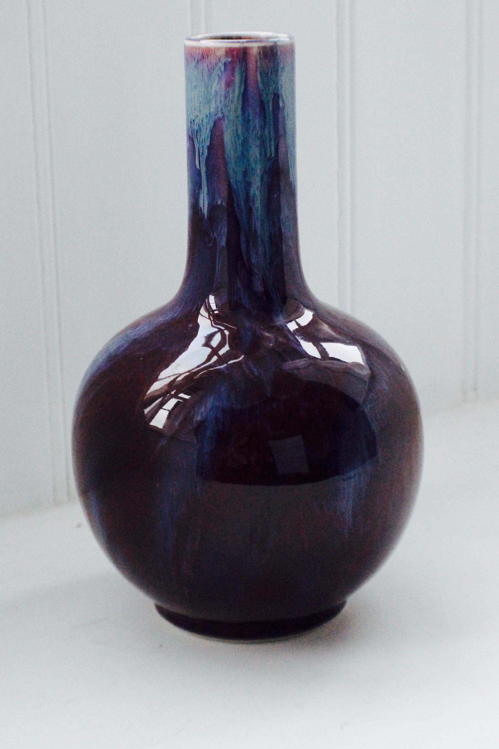 Qing 20th Century Chinese Flambe Glazed Bottle Vase For Sale