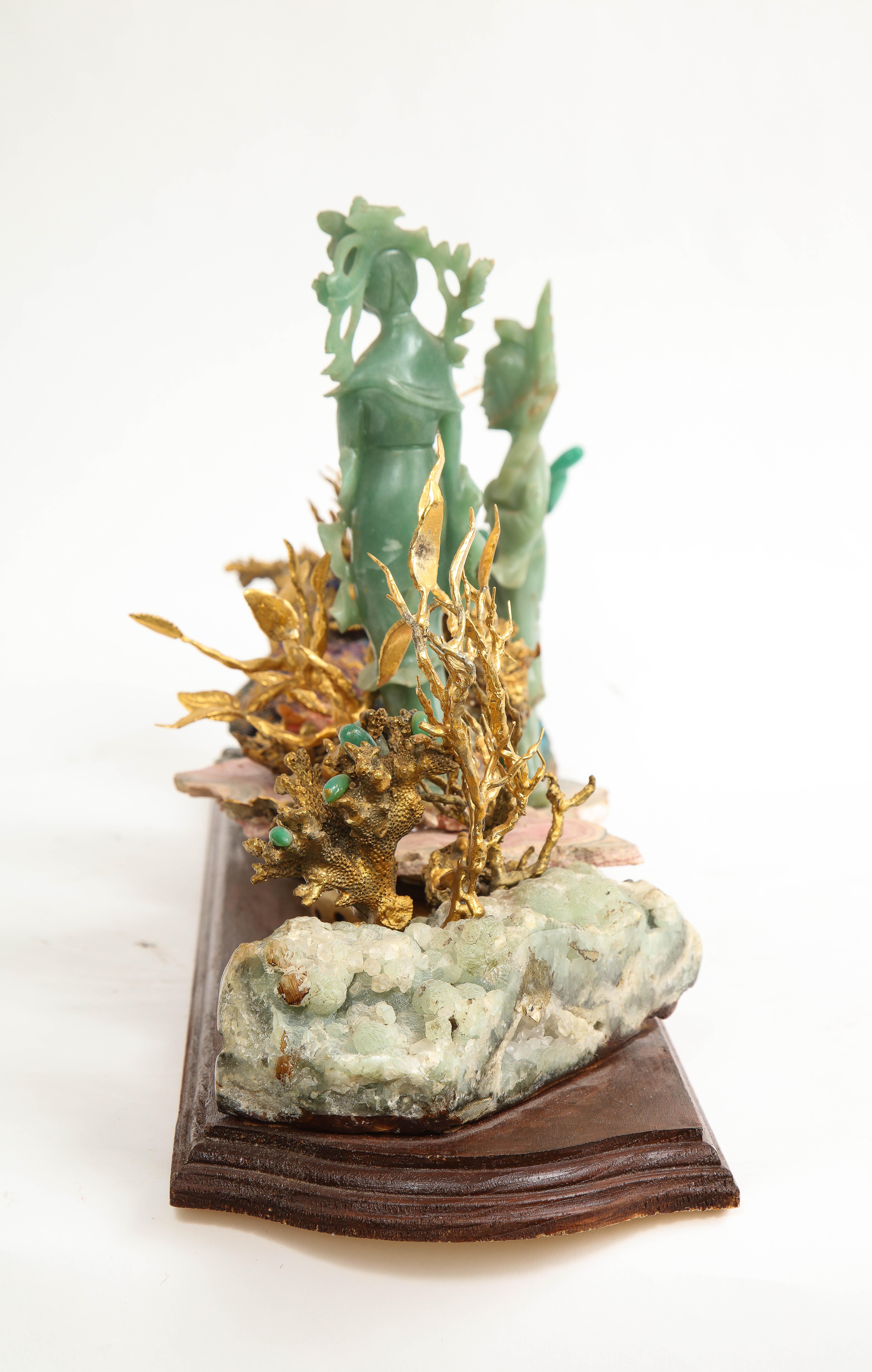 Accessoire de bureau/sculpture chinois du XXe siècle en jade, cloison et métal doré en vente 5