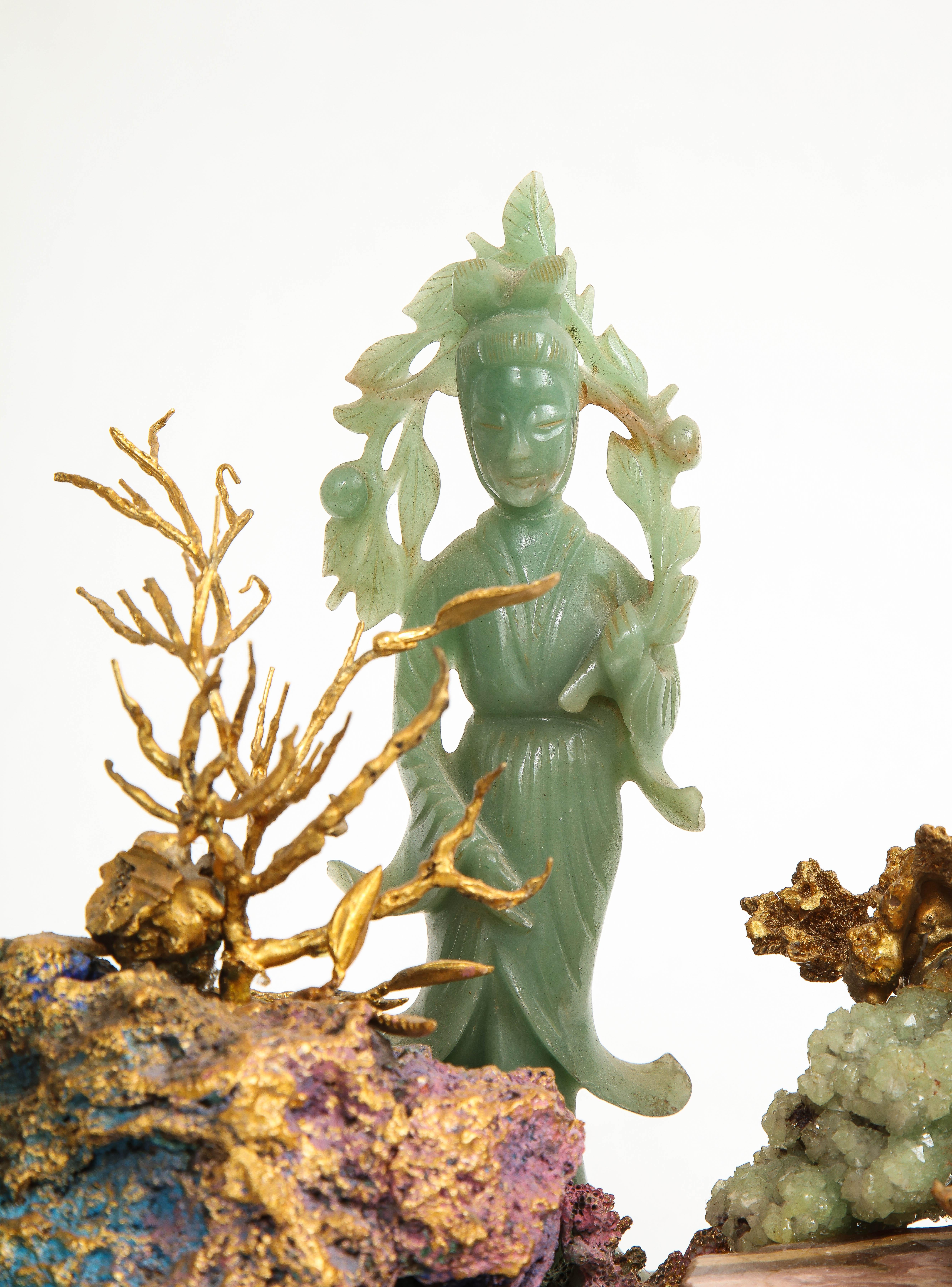 Accessoire de bureau/sculpture chinois du XXe siècle en jade, cloison et métal doré en vente 1