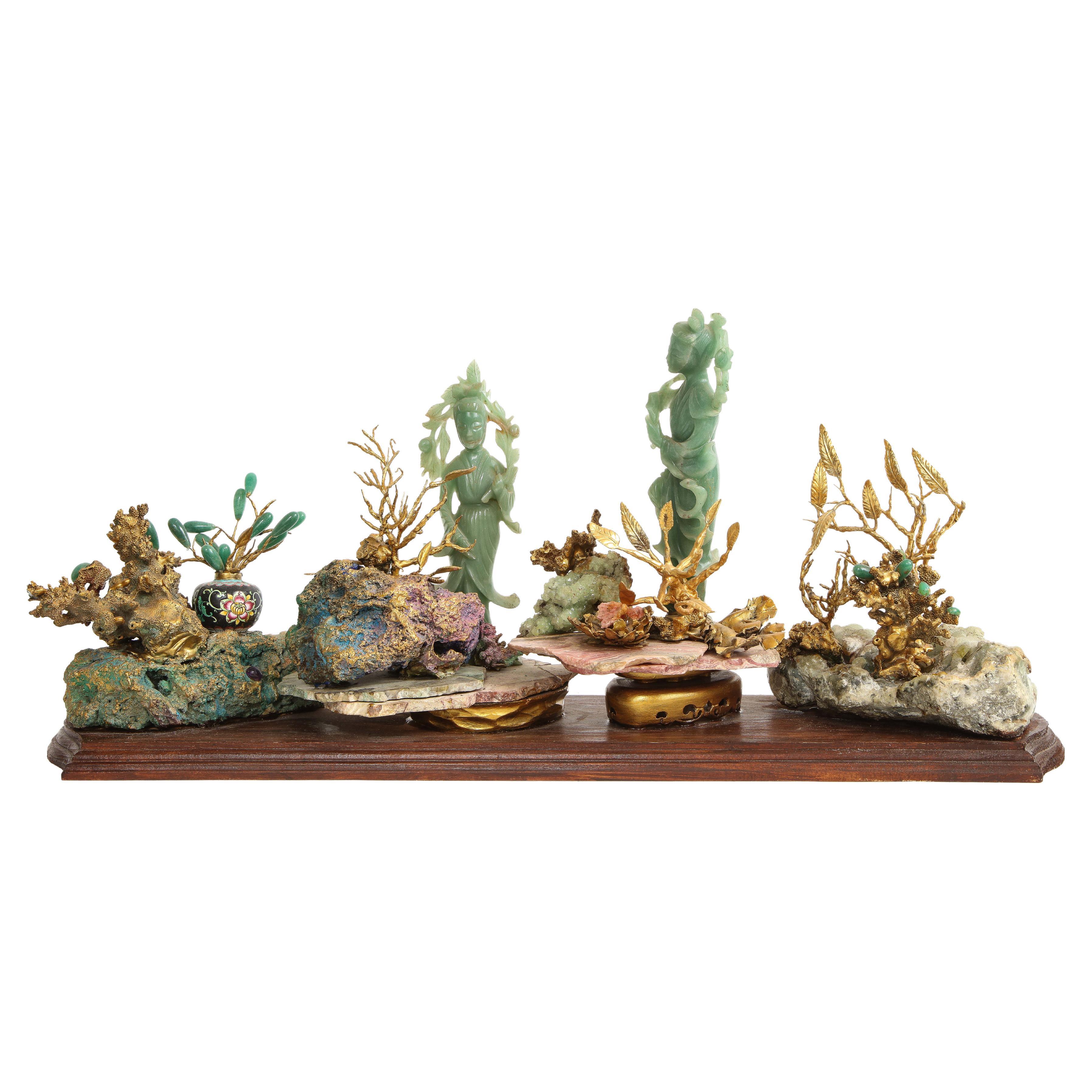 Accessoire de bureau/sculpture chinois du XXe siècle en jade, cloison et métal doré