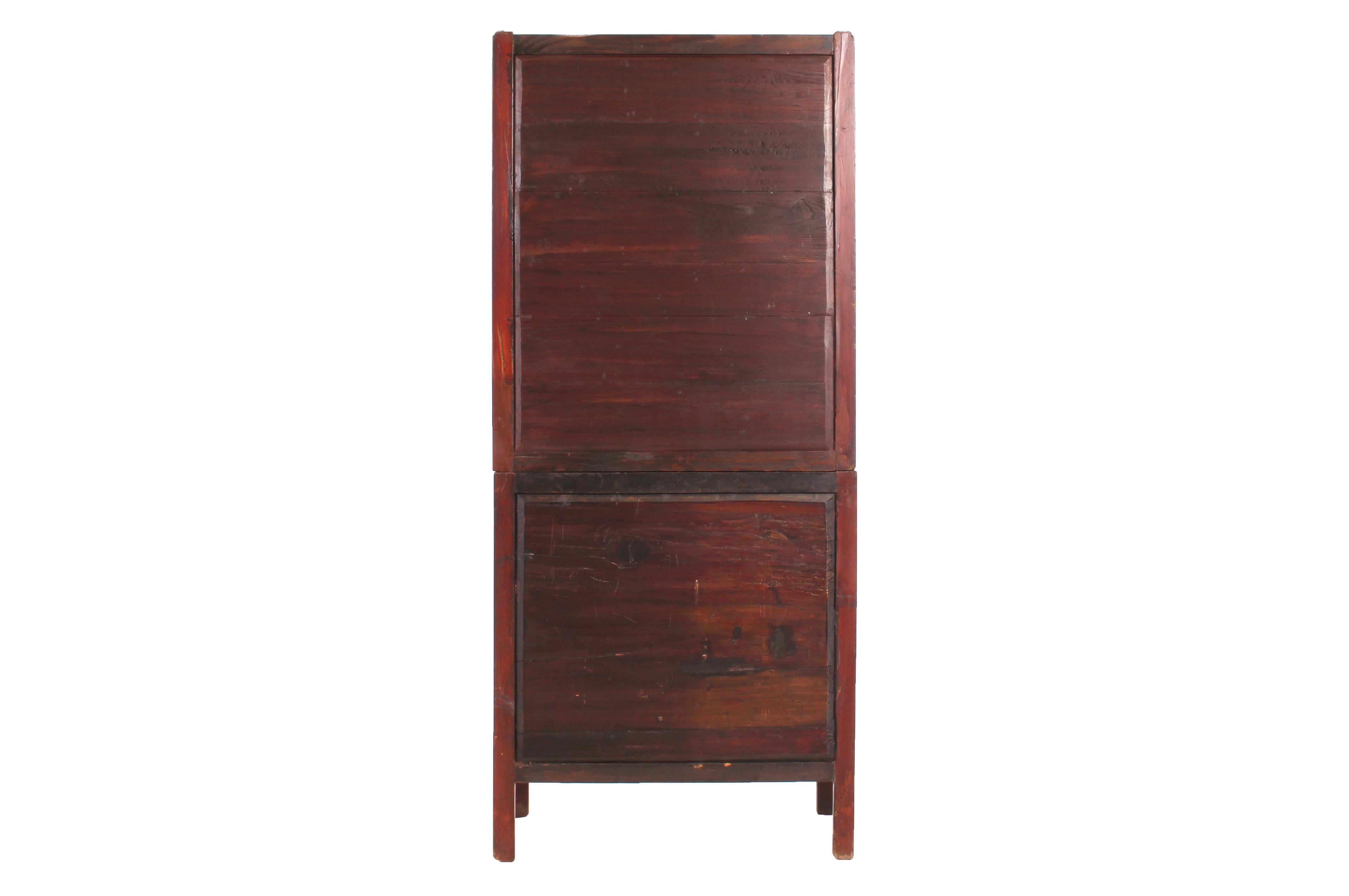 Elm 20th Century Chinese Kitchen Cabinet with Lattice Panel Doors