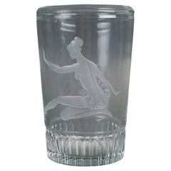 A 20th Century Cut and Engraved Crystal Vase with an Engraved Dancer, Signed.