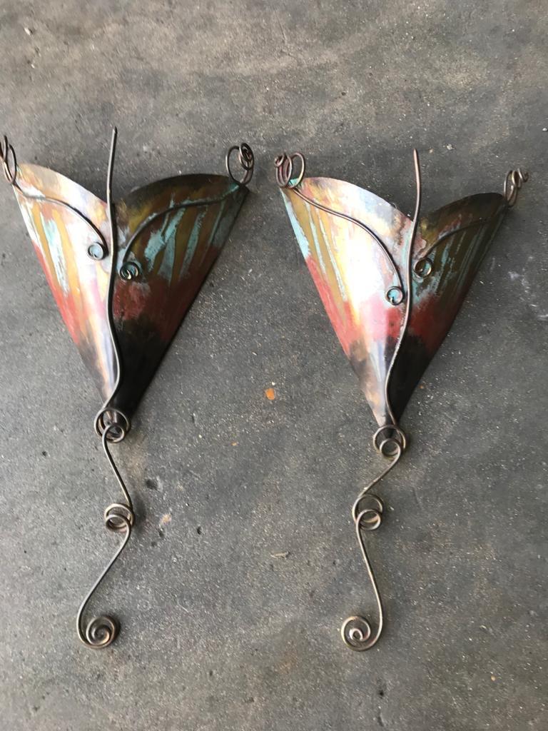 20th Century English Pair of Copper Hammered Wall Lights For Sale 7