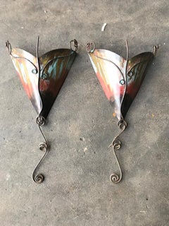 20th Century English Pair of Copper Hammered Wall Lights