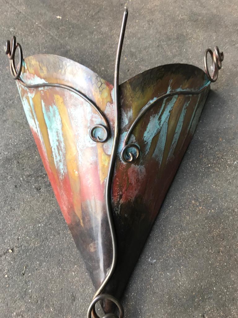 20th Century English Pair of Copper Hammered Wall Lights For Sale 3