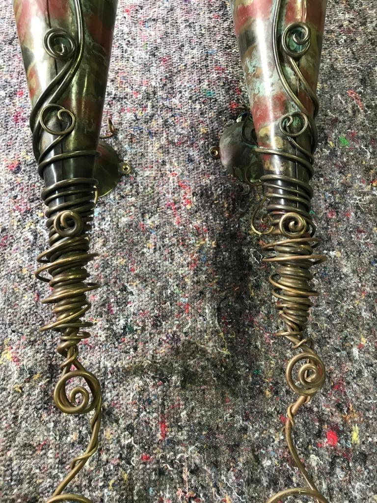 20th Century English Pair of Copper Hammered Wall Torches For Sale 6