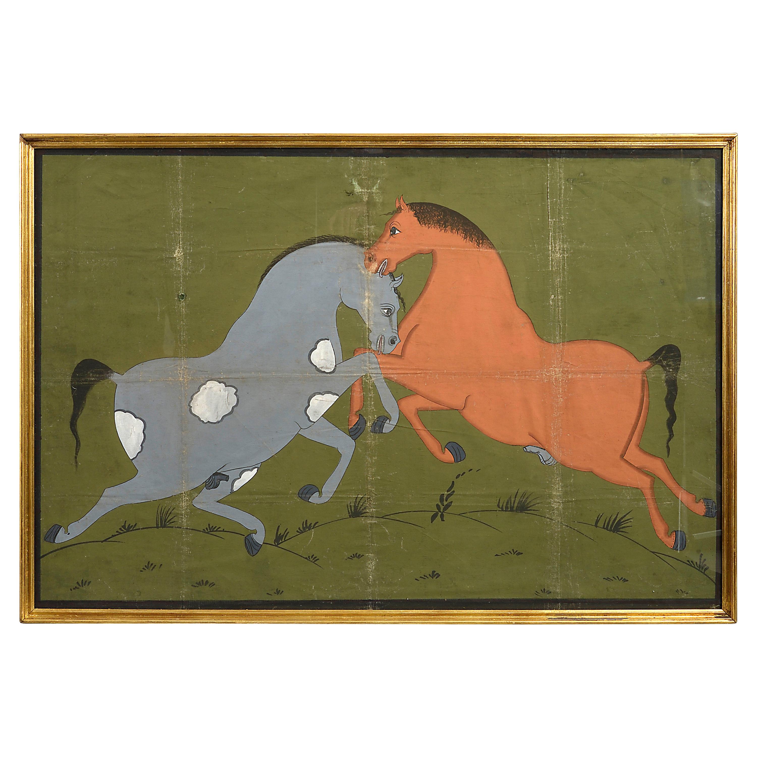 20th Century Equestrian Gouache Painting