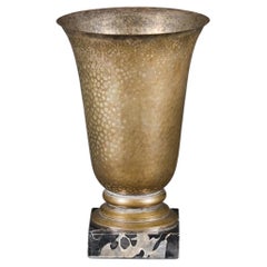 A 20th Century French Art Deco Hammered Steel and Marble Table Uplighter