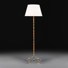 A 20th Century French Brass and Wooden Faux Bamboo Floor Lamp