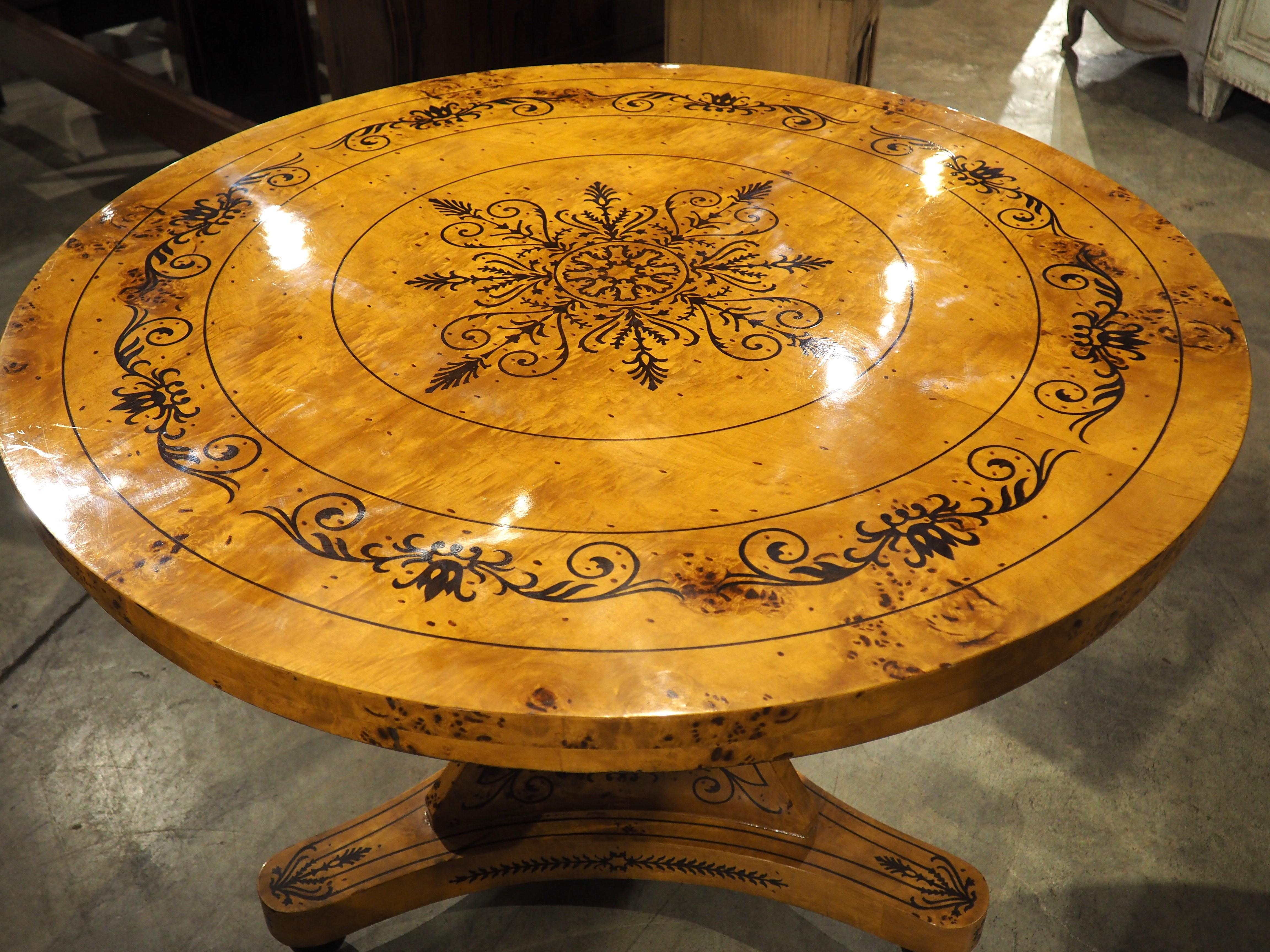 A 20th Century French Charles X Style Center Table with Marquetry Decor 6