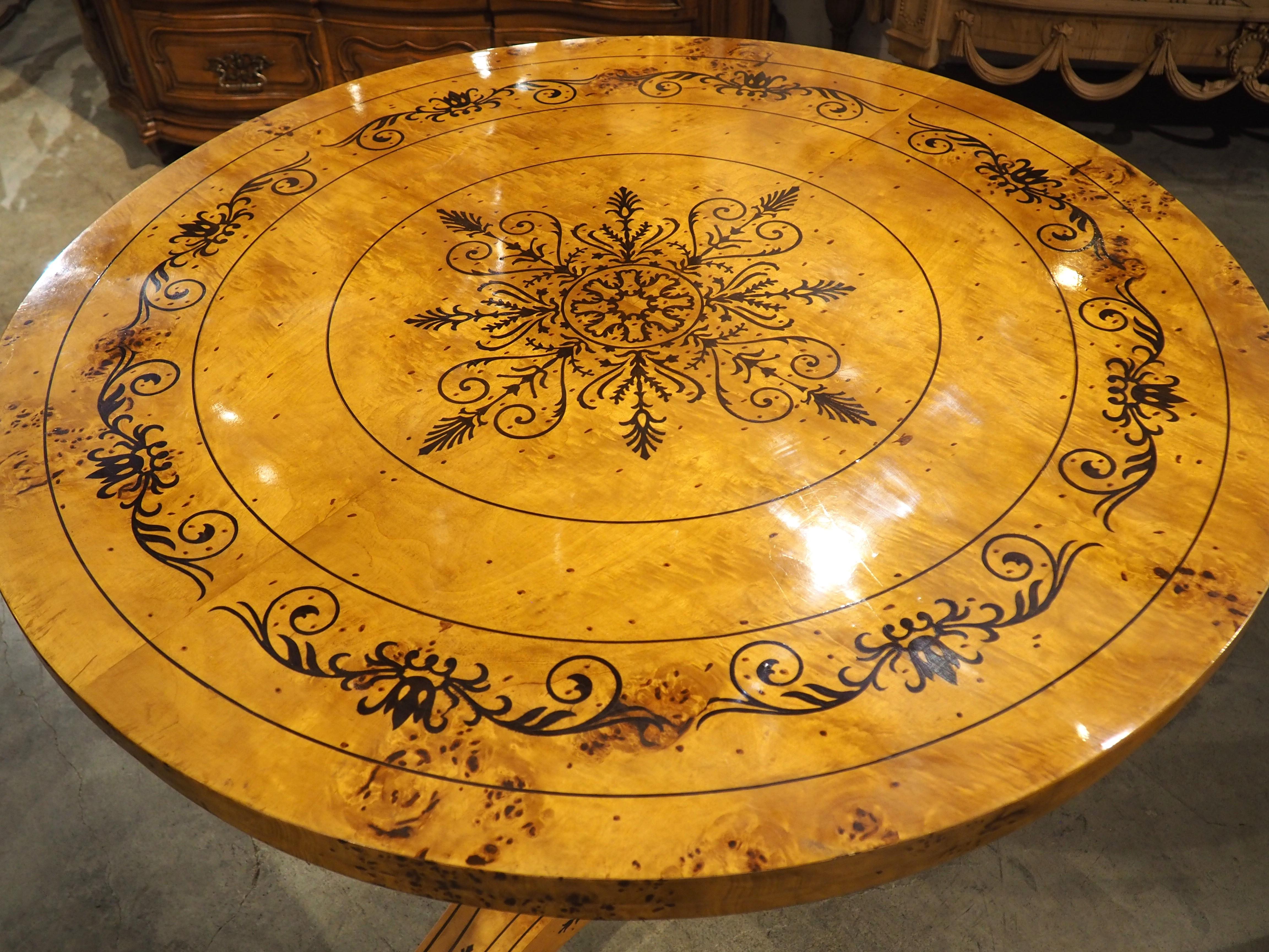 Hand-Carved A 20th Century French Charles X Style Center Table with Marquetry Decor