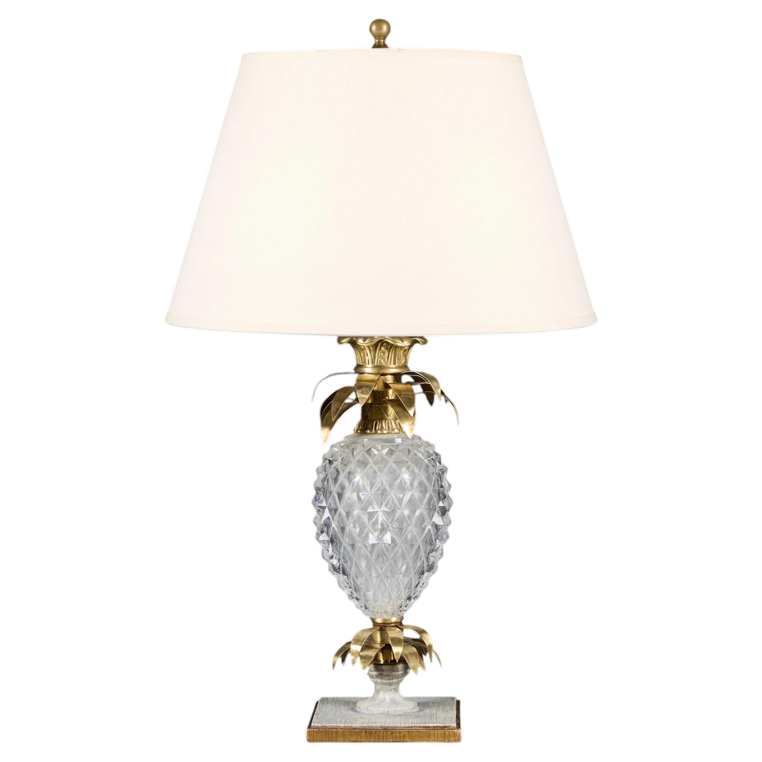 A 20th Century French Cut Glass and Brass Pineapple Lamp For Sale