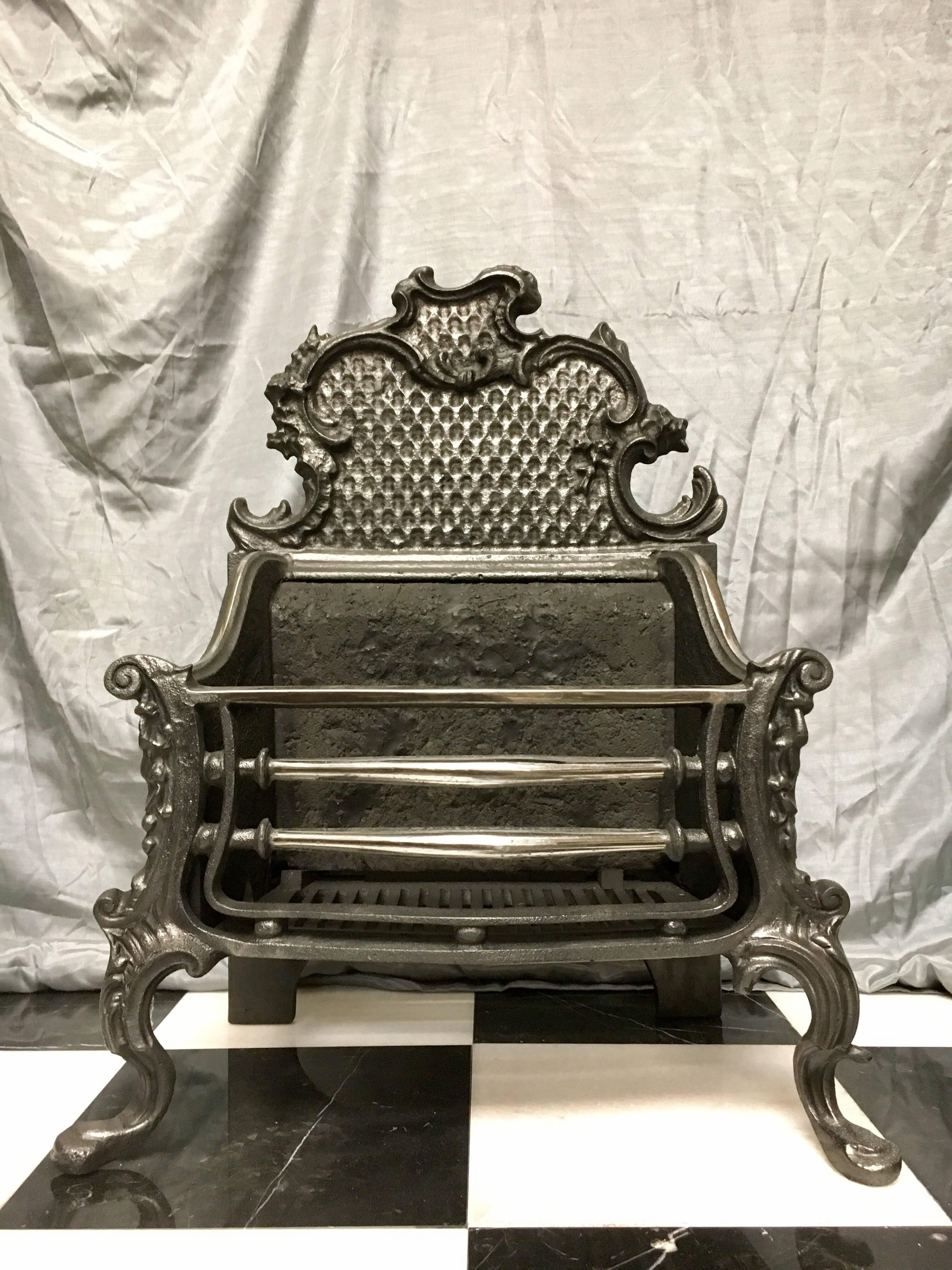 20th Century Georgian Style Cast Iron Rococo Fire Basket Grate For Sale 1