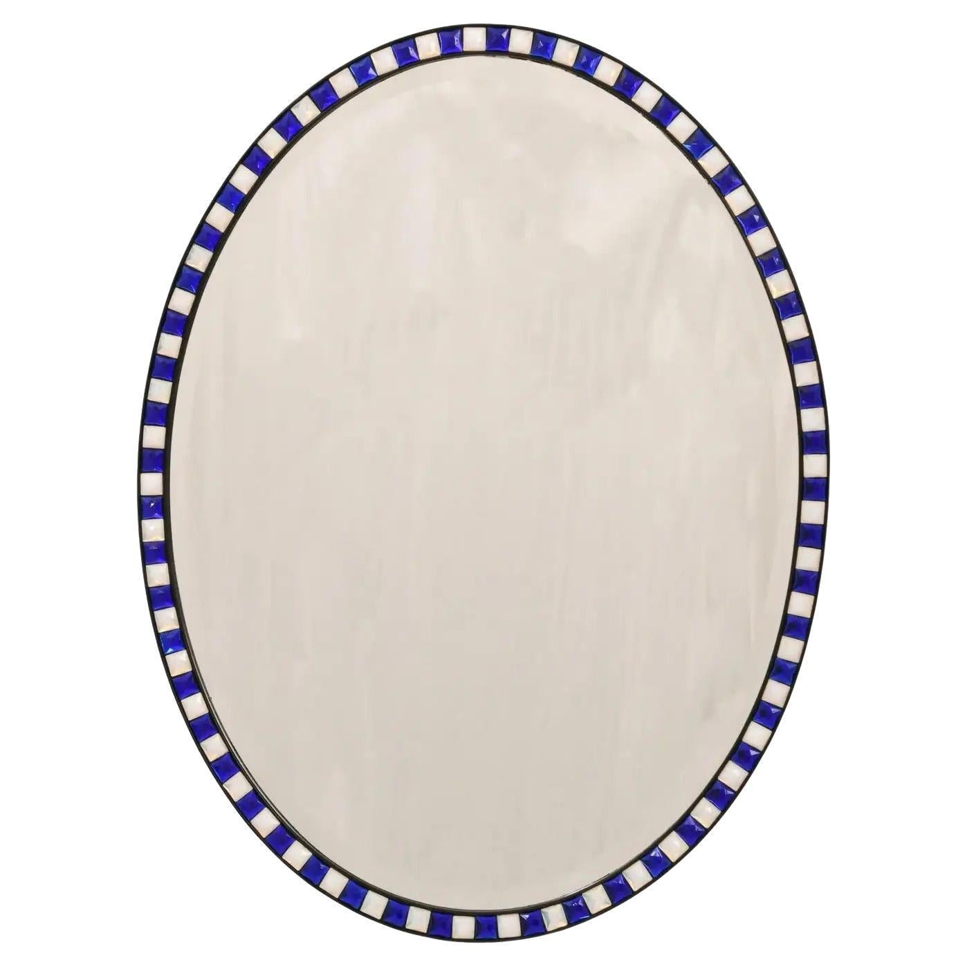A 20th Century Georgian Style White and Blue Oval Mirror