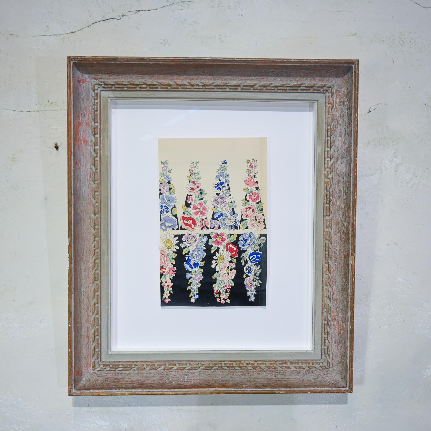 A striking Gouache painting by Raoul Dufy (1877-1953) Design for a pattern for Bianchini-Férier dating from the early 20th century. 
Depicting vivid floral arrangements - of triangular form which would have been executed as a design for a textile