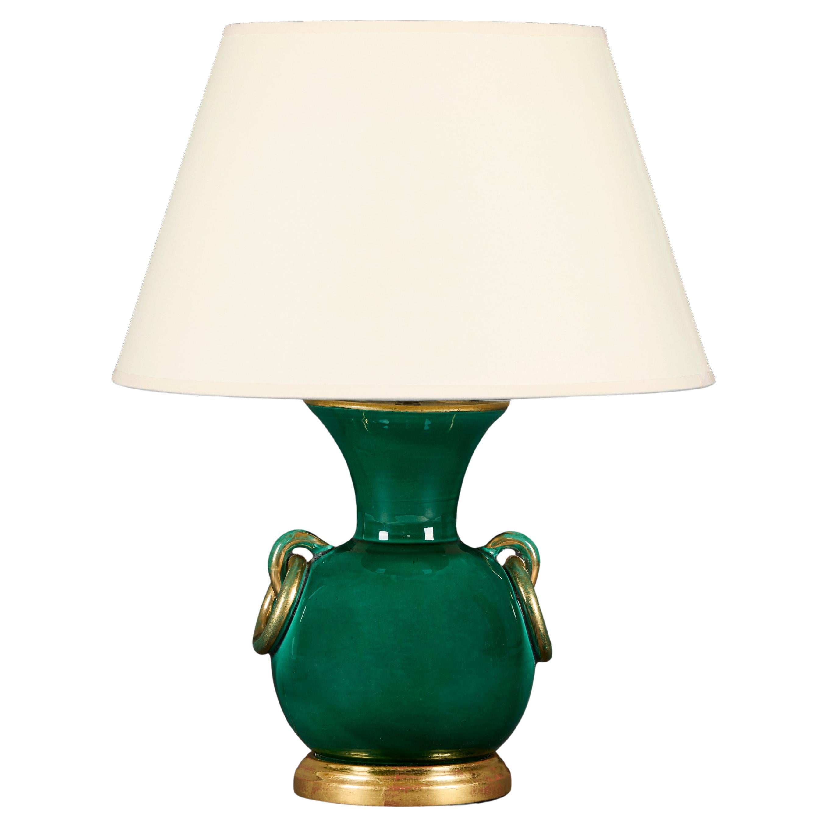 A 20th Century Green and Gilt Italian Art Deco Table Lamp