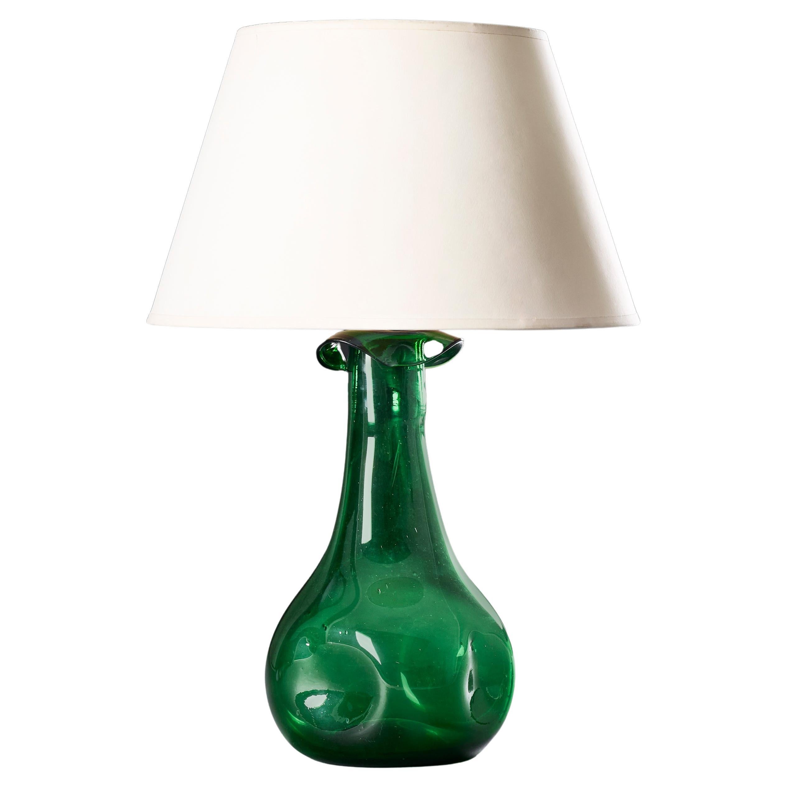 Eine grüne Empoli-Glasvase des 20. Jahrhunderts als Lampe