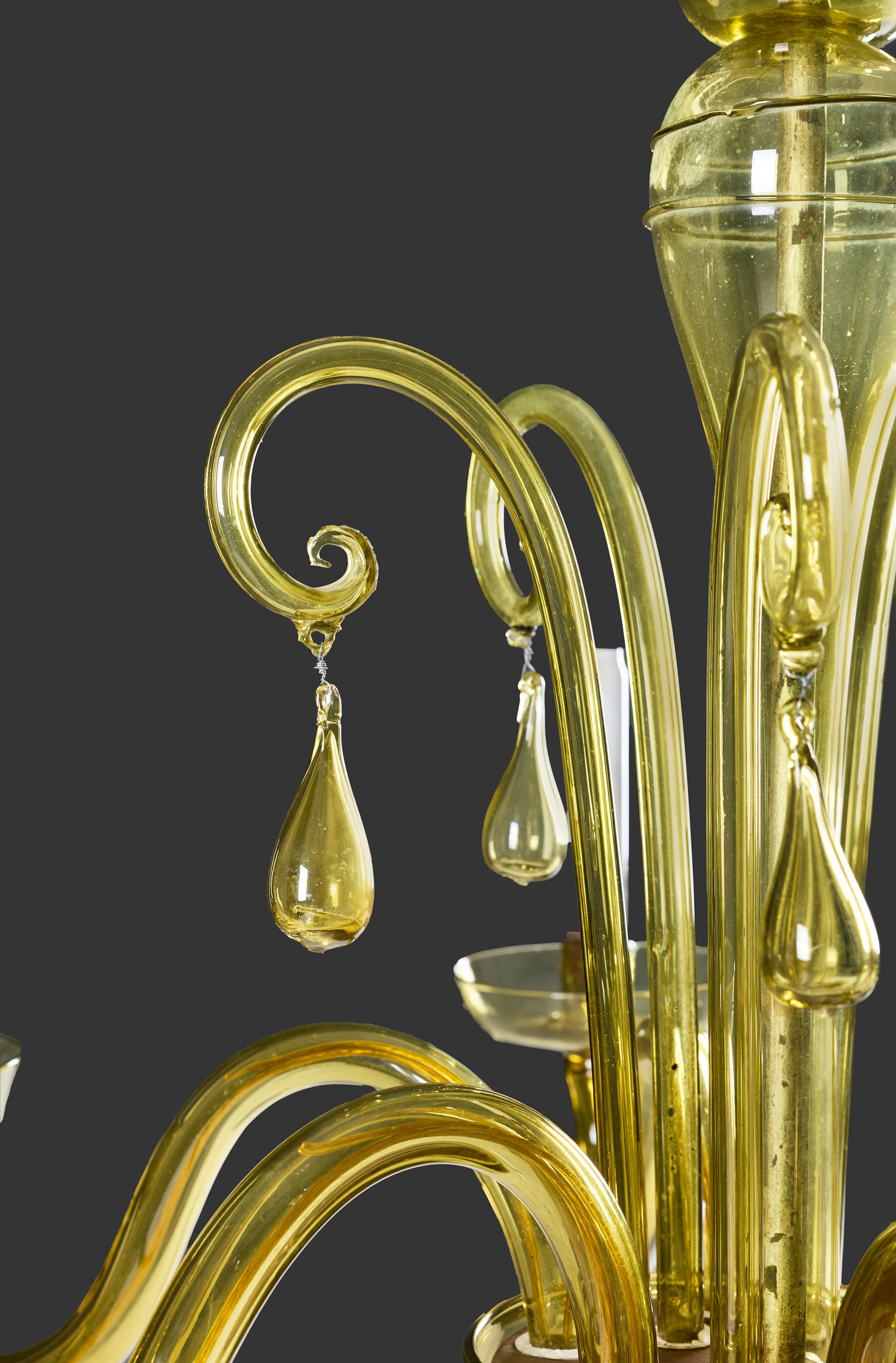 20ième siècle Chadelier en verre de Murano vert du 20e siècle en vente